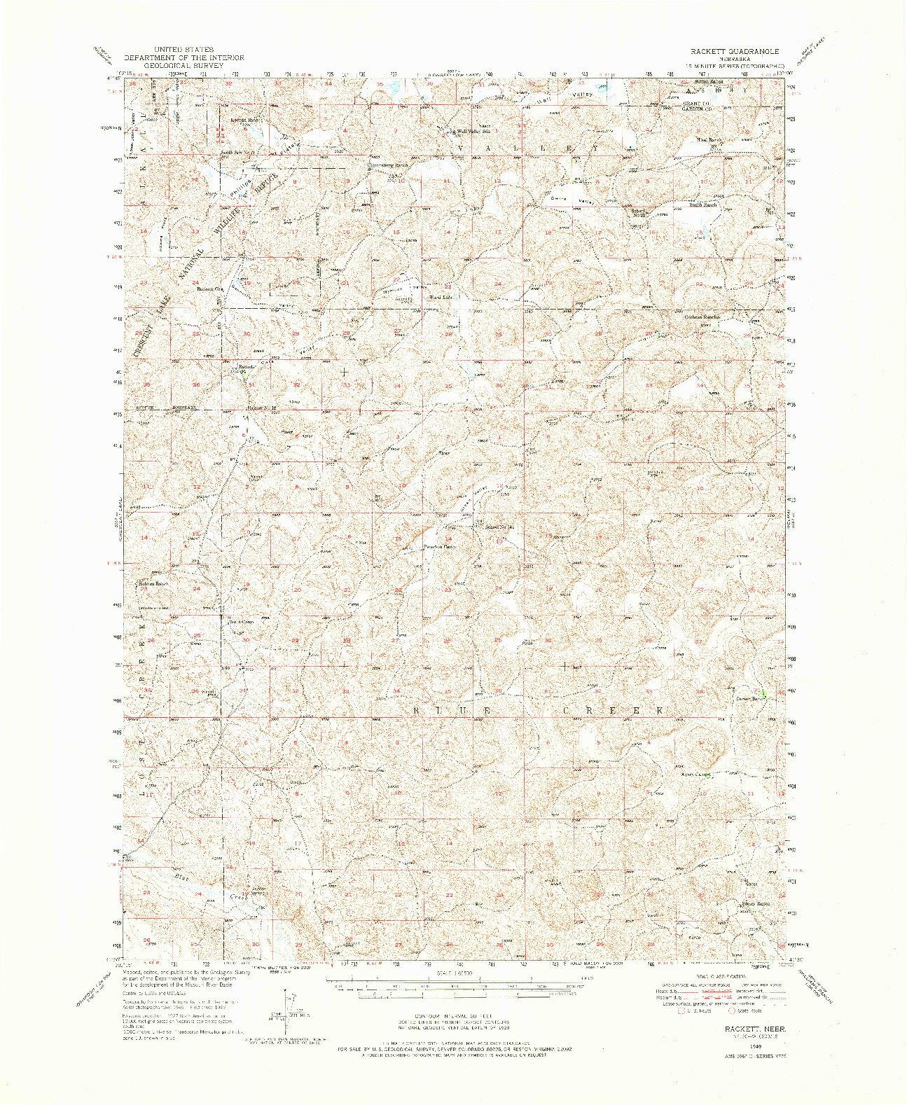USGS 1:62500-SCALE QUADRANGLE FOR RACKETT, NE 1949