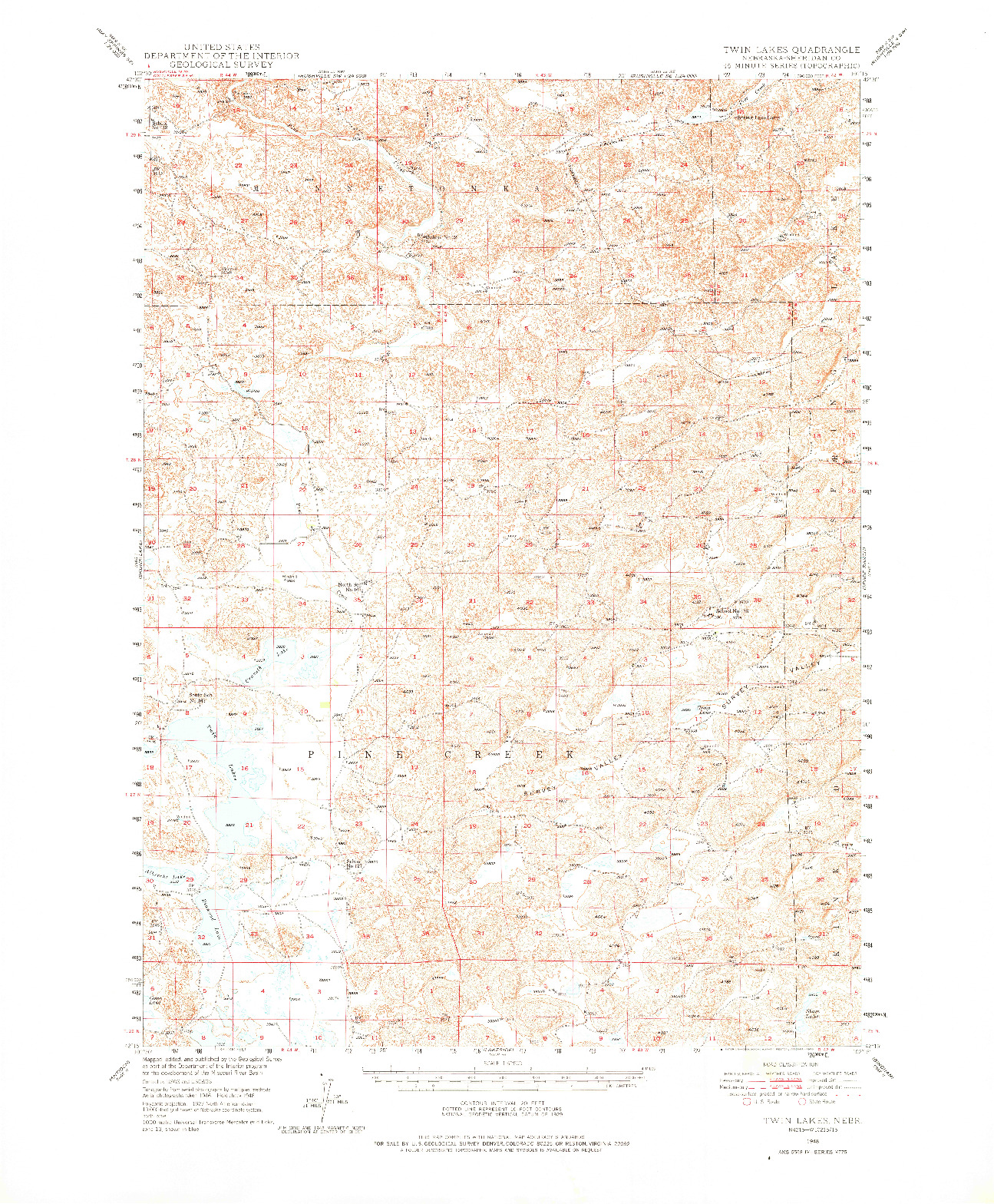 USGS 1:62500-SCALE QUADRANGLE FOR TWIN LAKES, NE 1948