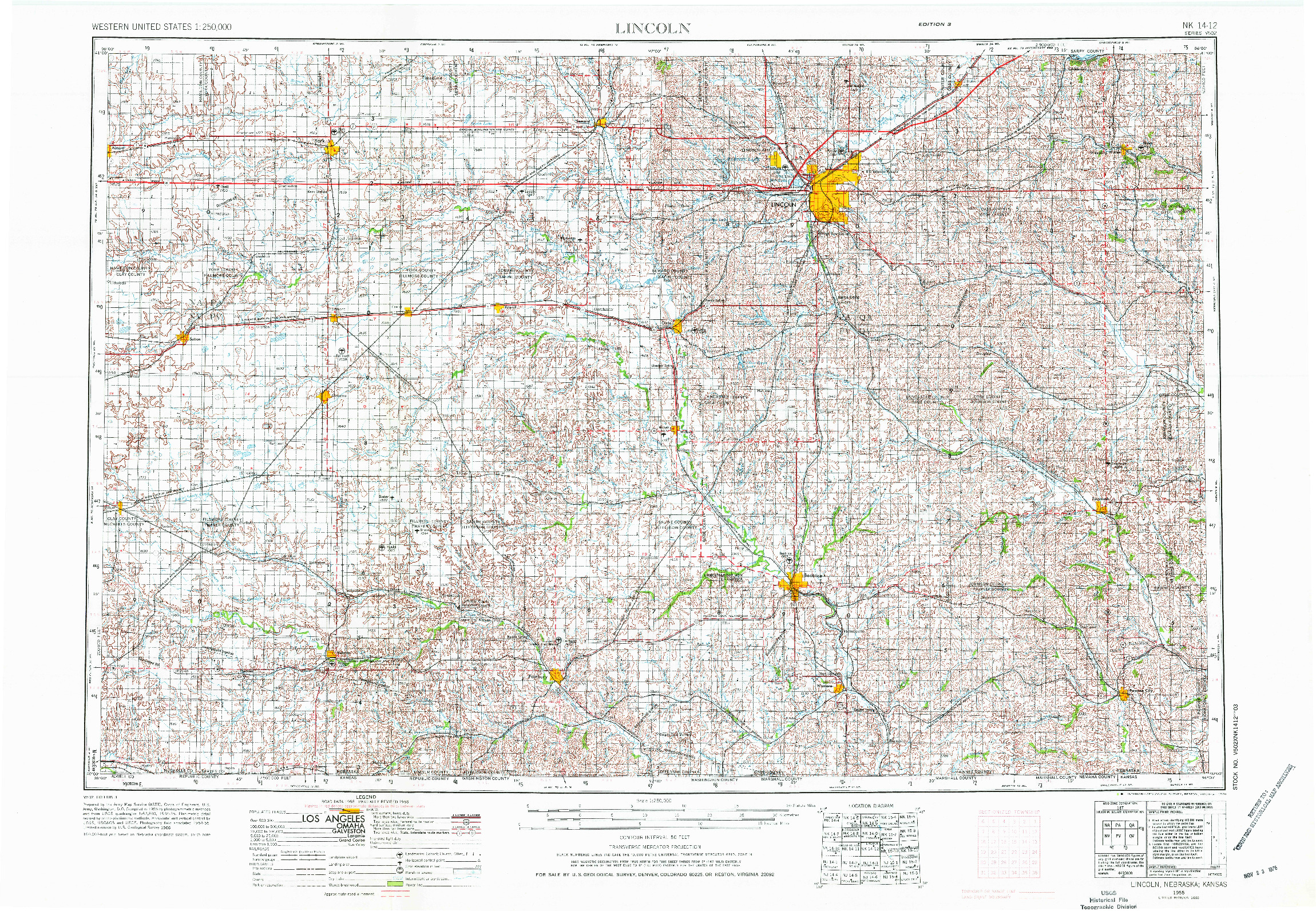 USGS 1:250000-SCALE QUADRANGLE FOR LINCOLN, NE 1955