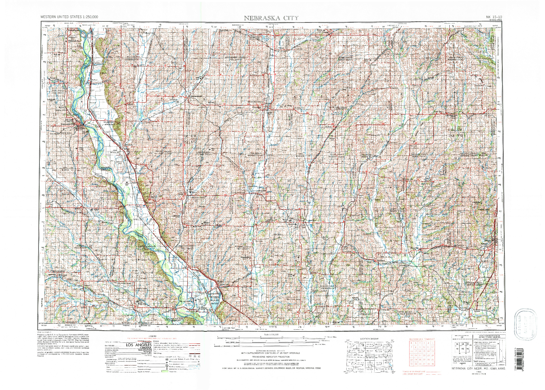 USGS 1:250000-SCALE QUADRANGLE FOR NEBRASKA CITY, NE 1955