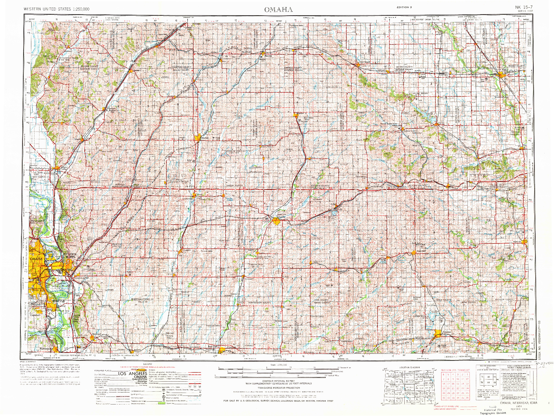 USGS 1:250000-SCALE QUADRANGLE FOR OMAHA, NE 1954