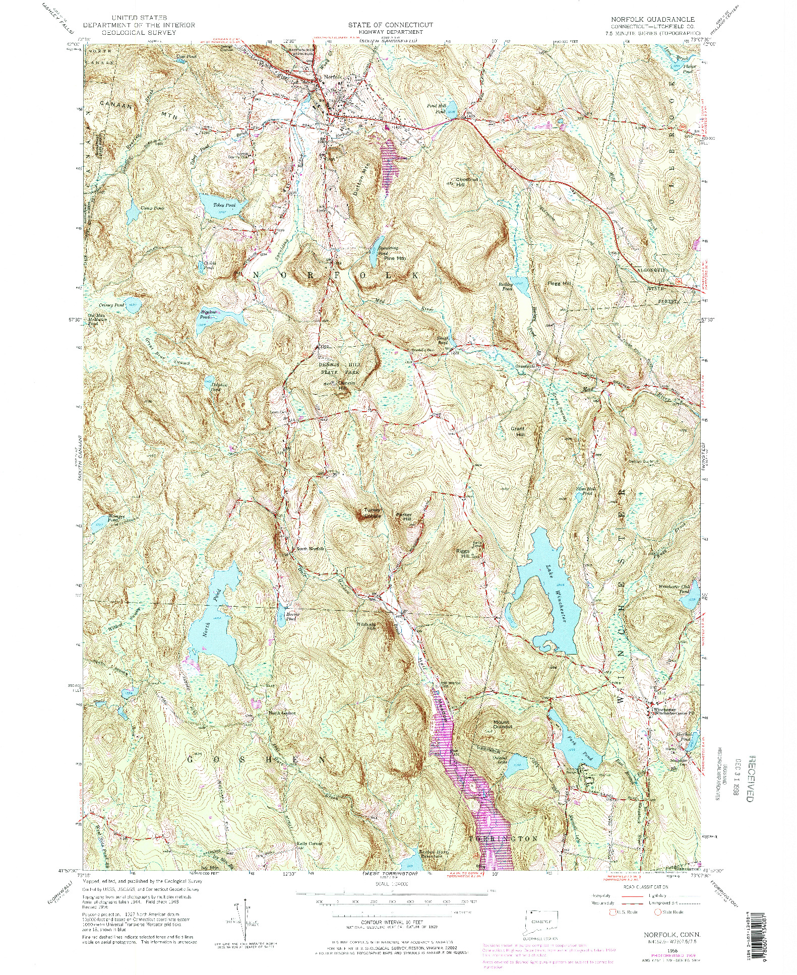 USGS 1:24000-SCALE QUADRANGLE FOR NORFOLK, CT 1956