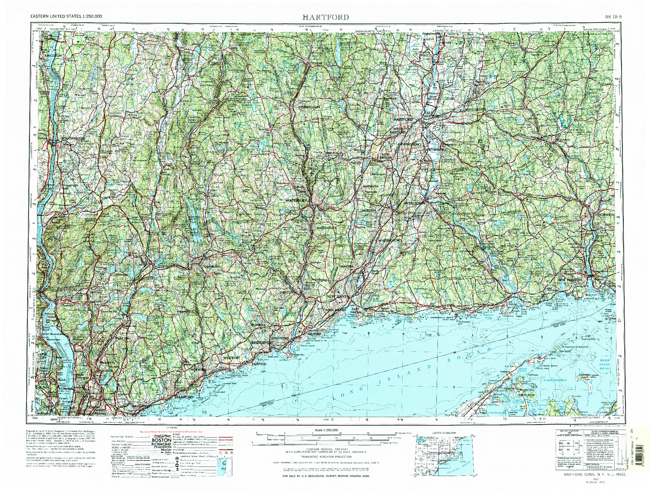 USGS 1:250000-SCALE QUADRANGLE FOR HARTFORD, CT 1962