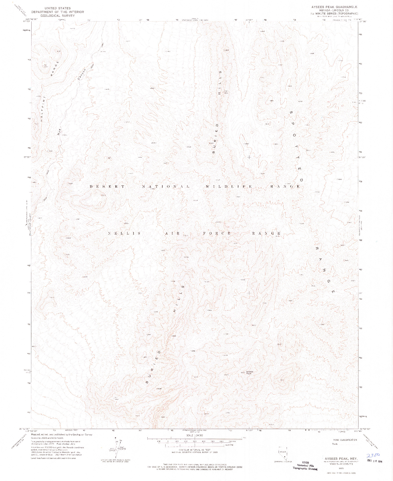 USGS 1:24000-SCALE QUADRANGLE FOR AYSEES PEAK, NV 1973