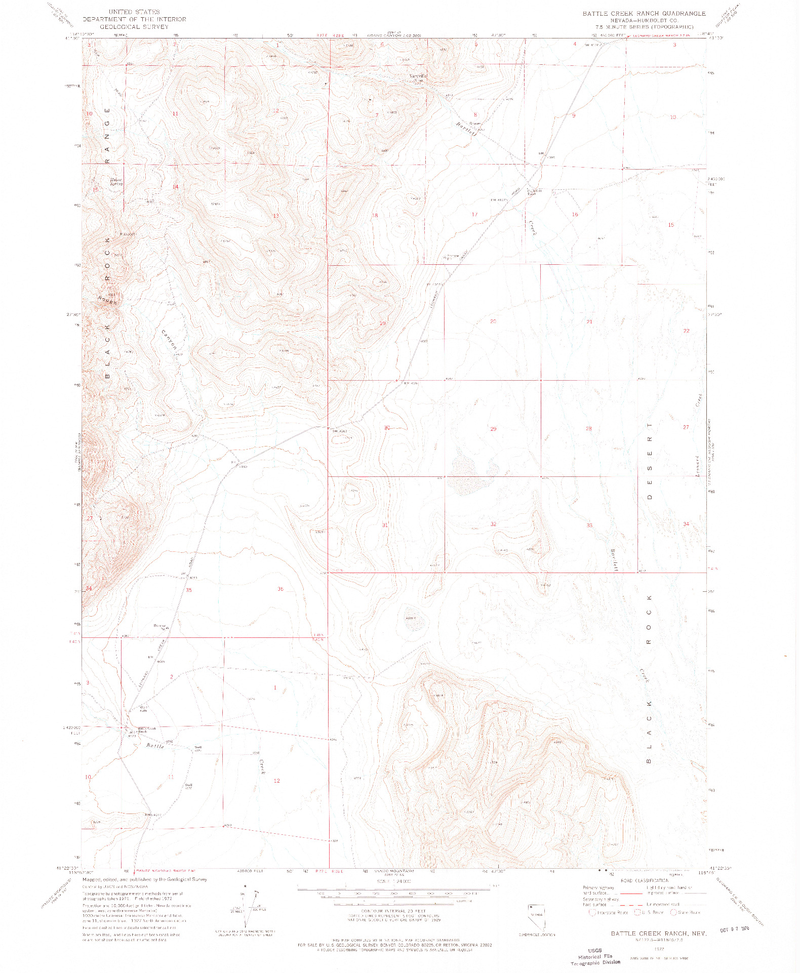 USGS 1:24000-SCALE QUADRANGLE FOR BATTLE CREEK RANCH, NV 1972