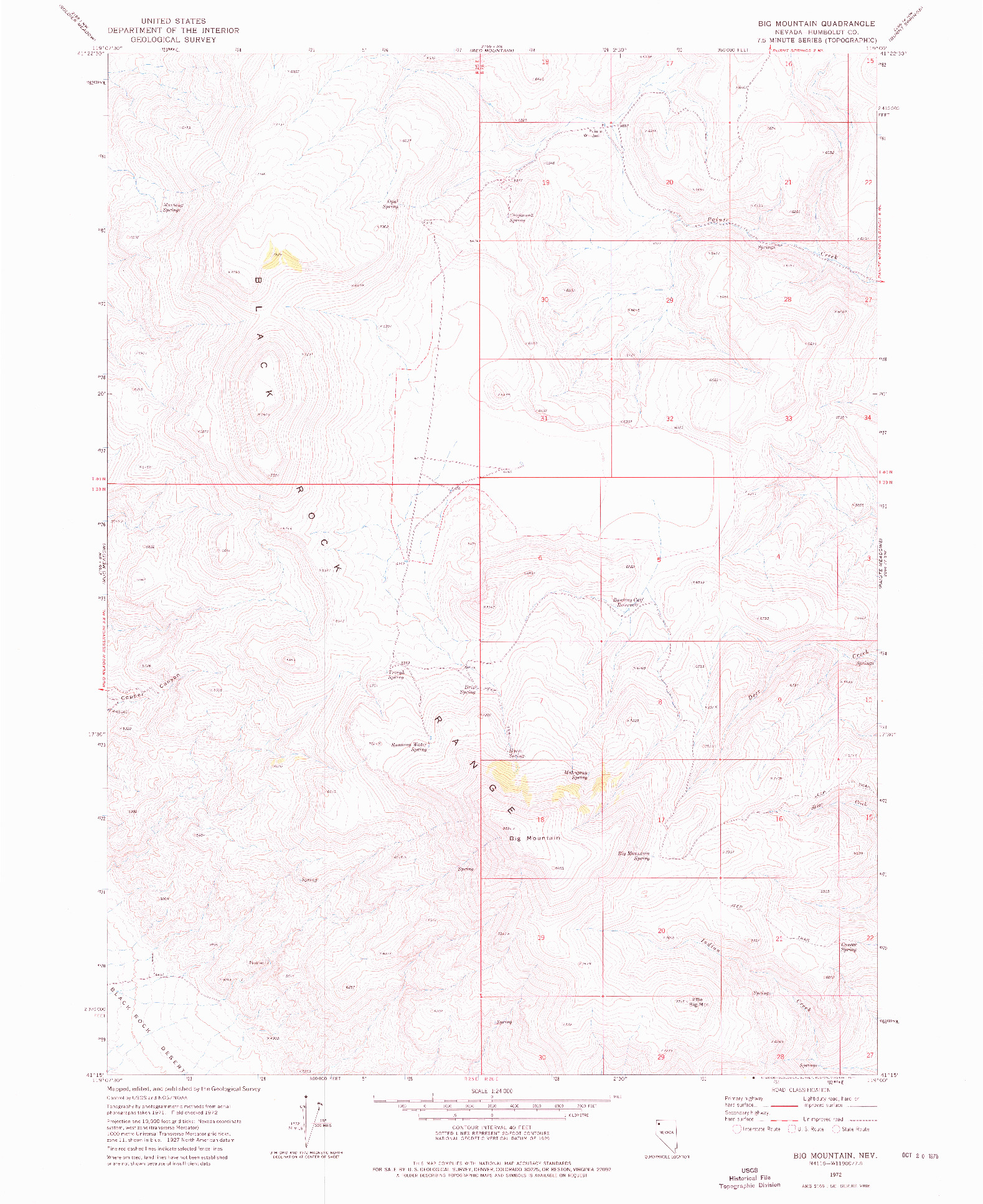 USGS 1:24000-SCALE QUADRANGLE FOR BIG MOUNTAIN, NV 1972