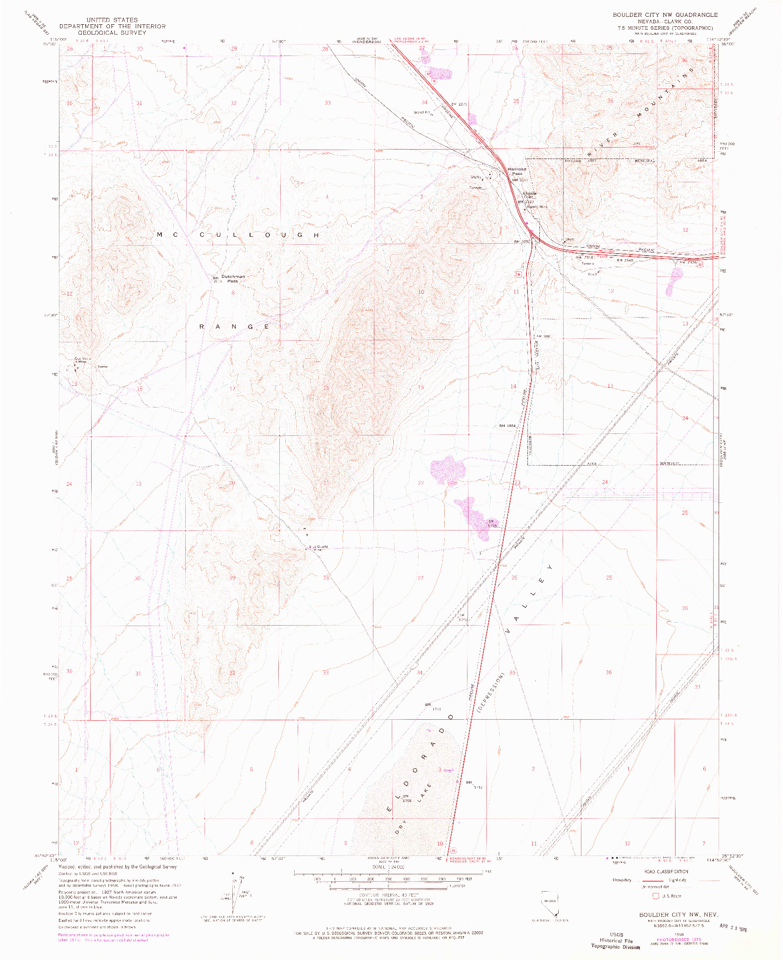 USGS 1:24000-SCALE QUADRANGLE FOR BOULDER CITY NW, NV 1958