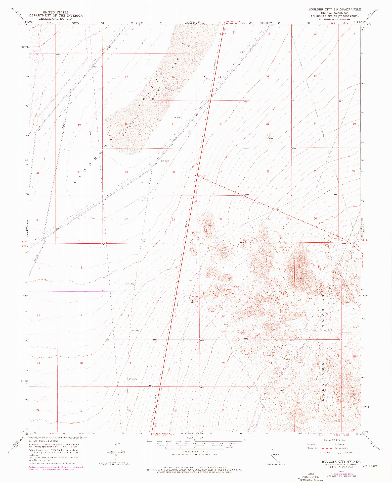 USGS 1:24000-SCALE QUADRANGLE FOR BOULDER CITY SW, NV 1958