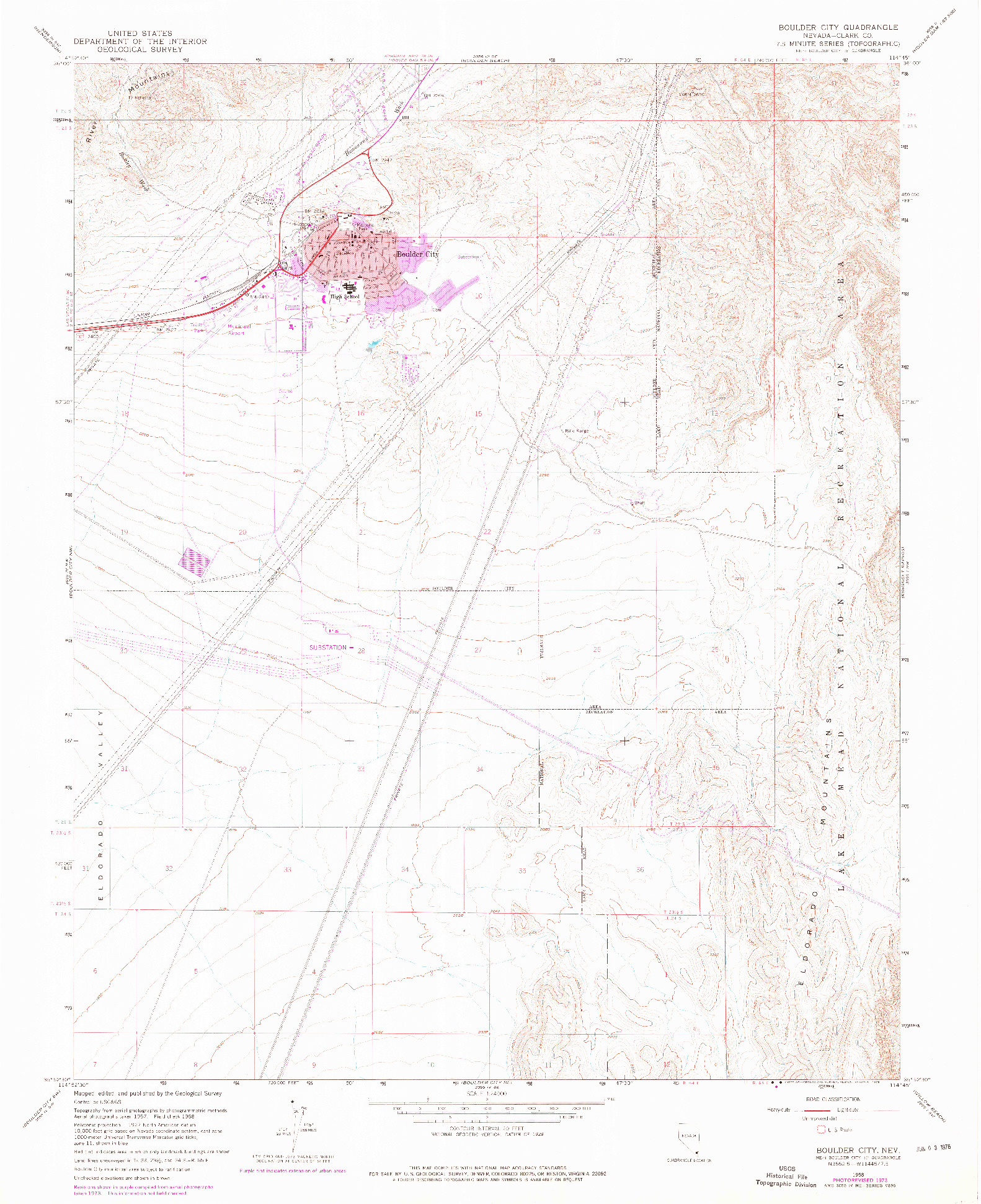 USGS 1:24000-SCALE QUADRANGLE FOR BOULDER CITY, NV 1958
