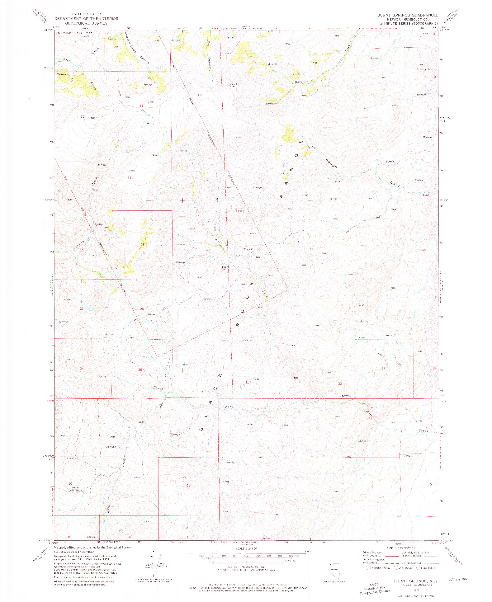 USGS 1:24000-SCALE QUADRANGLE FOR BURNT SPRINGS, NV 1972