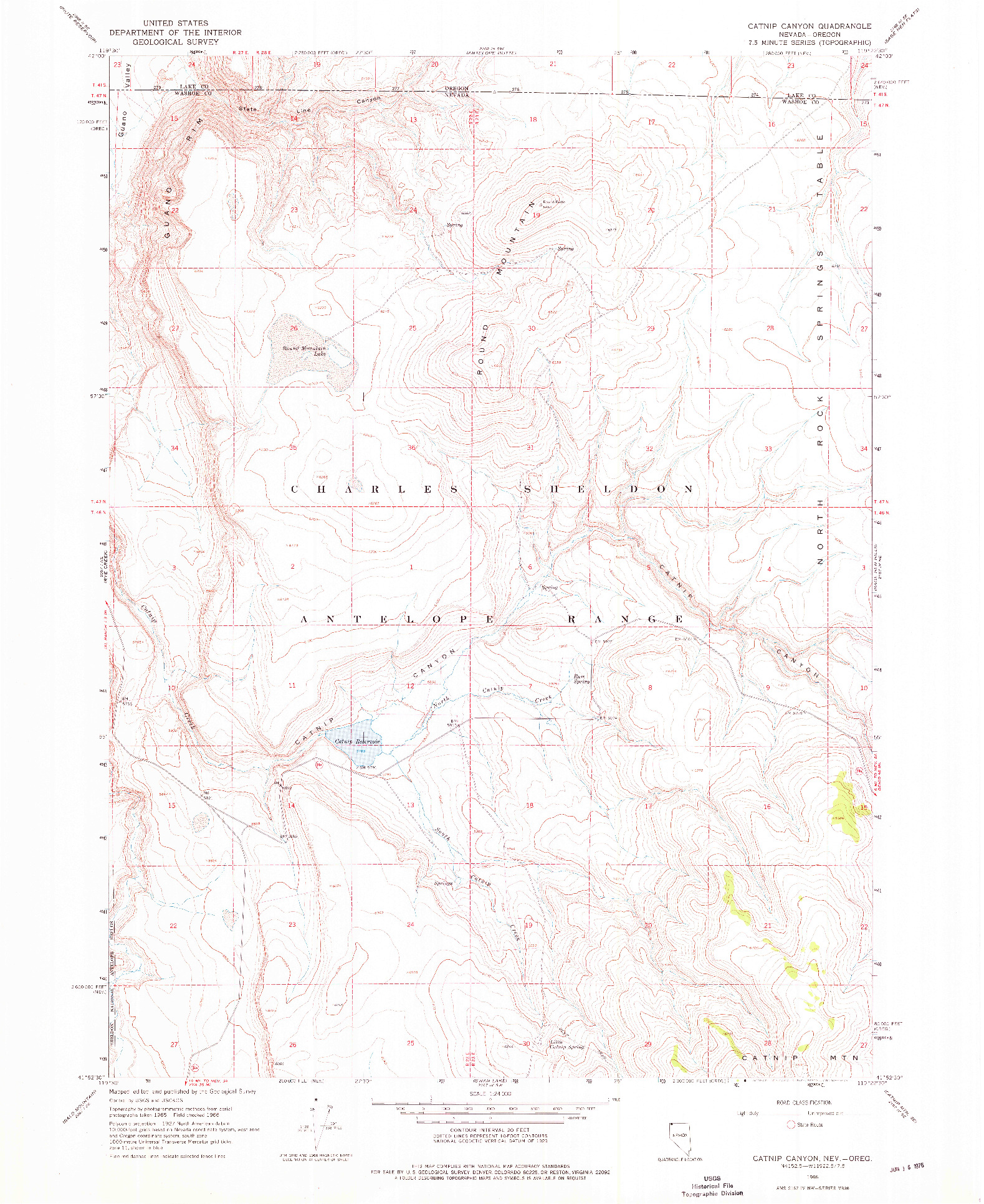 USGS 1:24000-SCALE QUADRANGLE FOR CATNIP CANYON, NV 1966