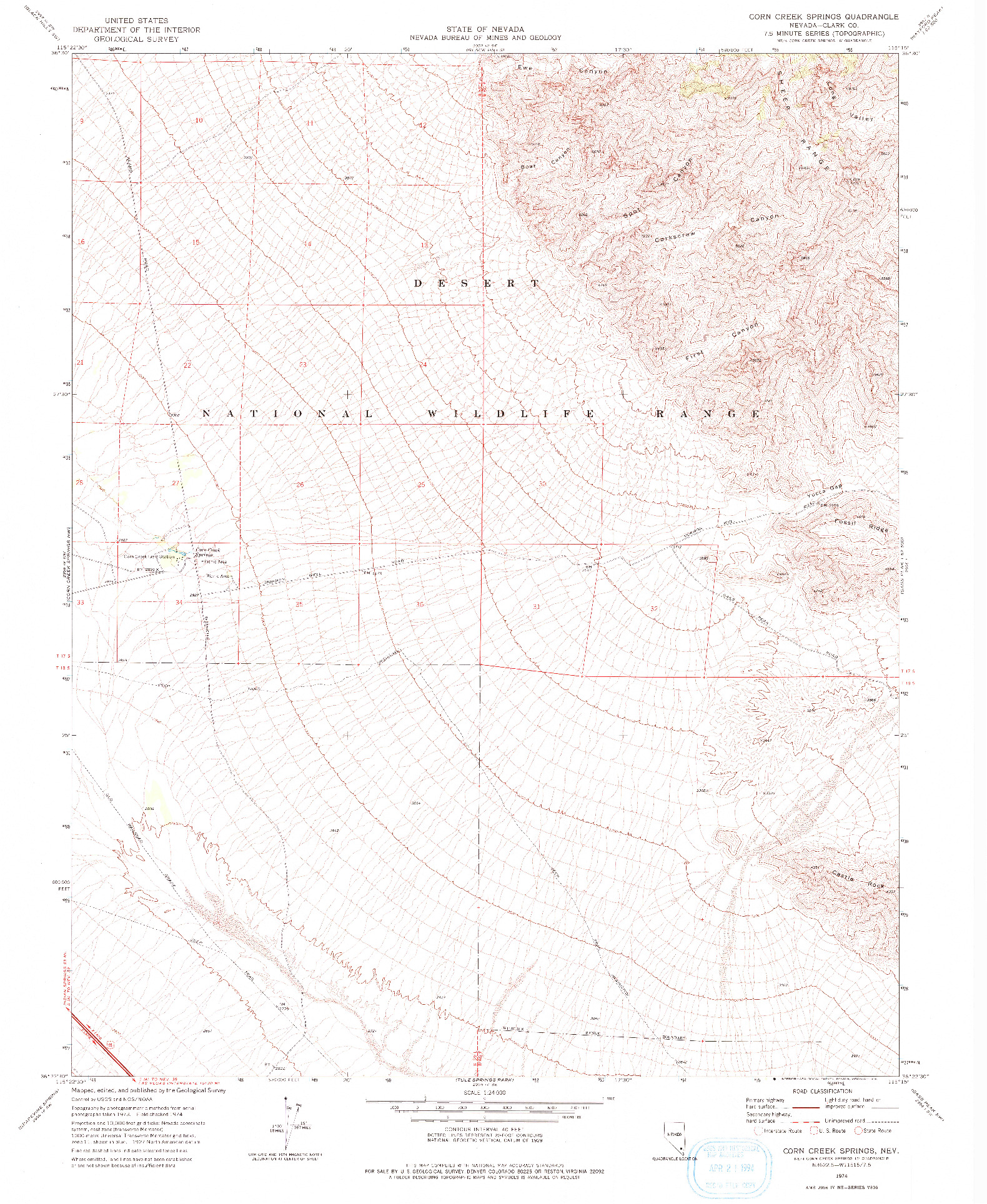 USGS 1:24000-SCALE QUADRANGLE FOR CORN CREEK SPRINGS, NV 1974