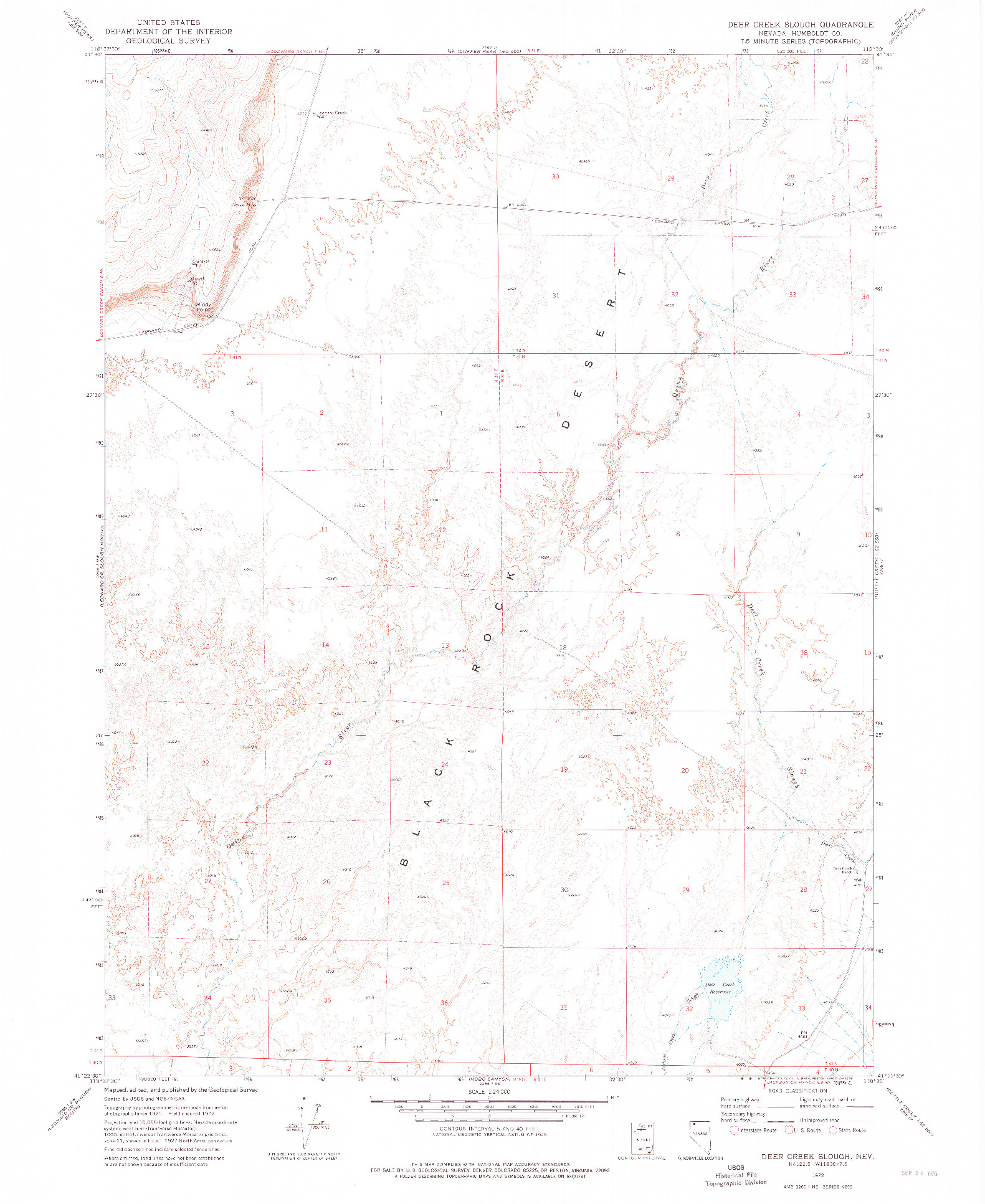 USGS 1:24000-SCALE QUADRANGLE FOR DEER CREEK SLOUGH, NV 1972
