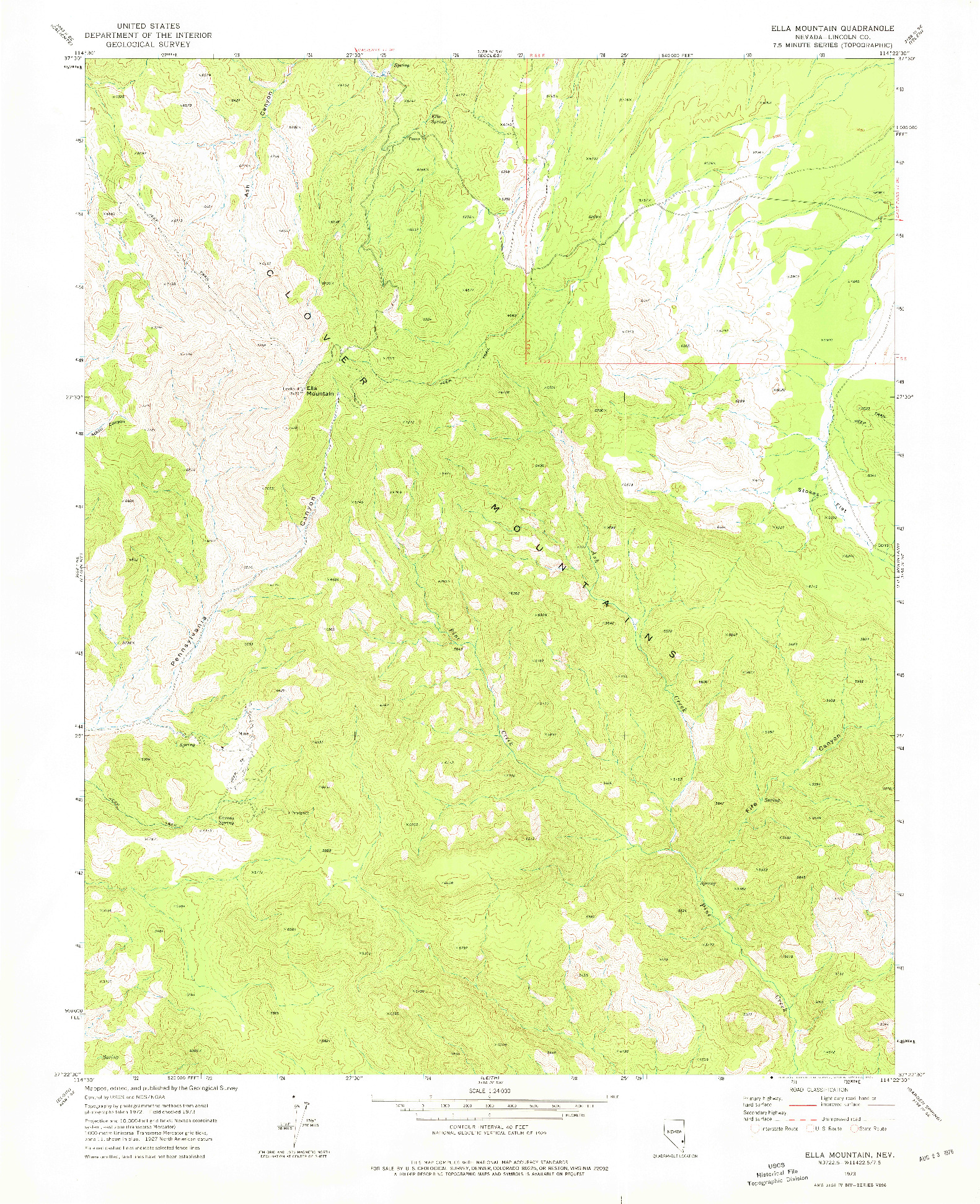 USGS 1:24000-SCALE QUADRANGLE FOR ELLA MOUNTAIN, NV 1973