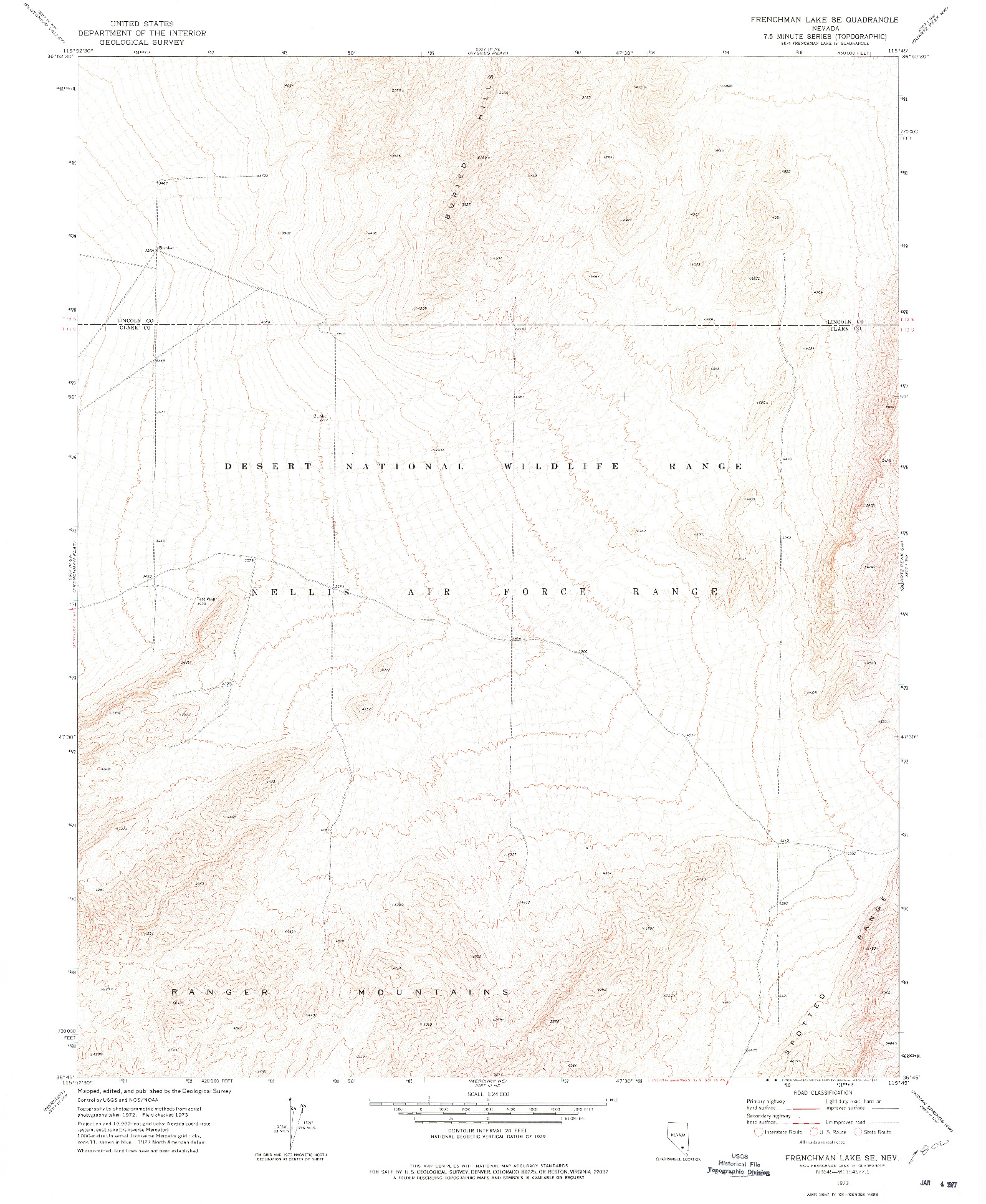 USGS 1:24000-SCALE QUADRANGLE FOR FRENCHMAN LAKE SE, NV 1973