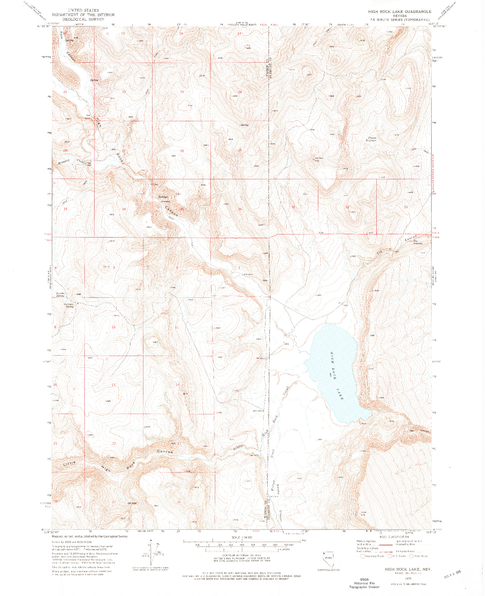 USGS 1:24000-SCALE QUADRANGLE FOR HIGH ROCK LAKE, NV 1972