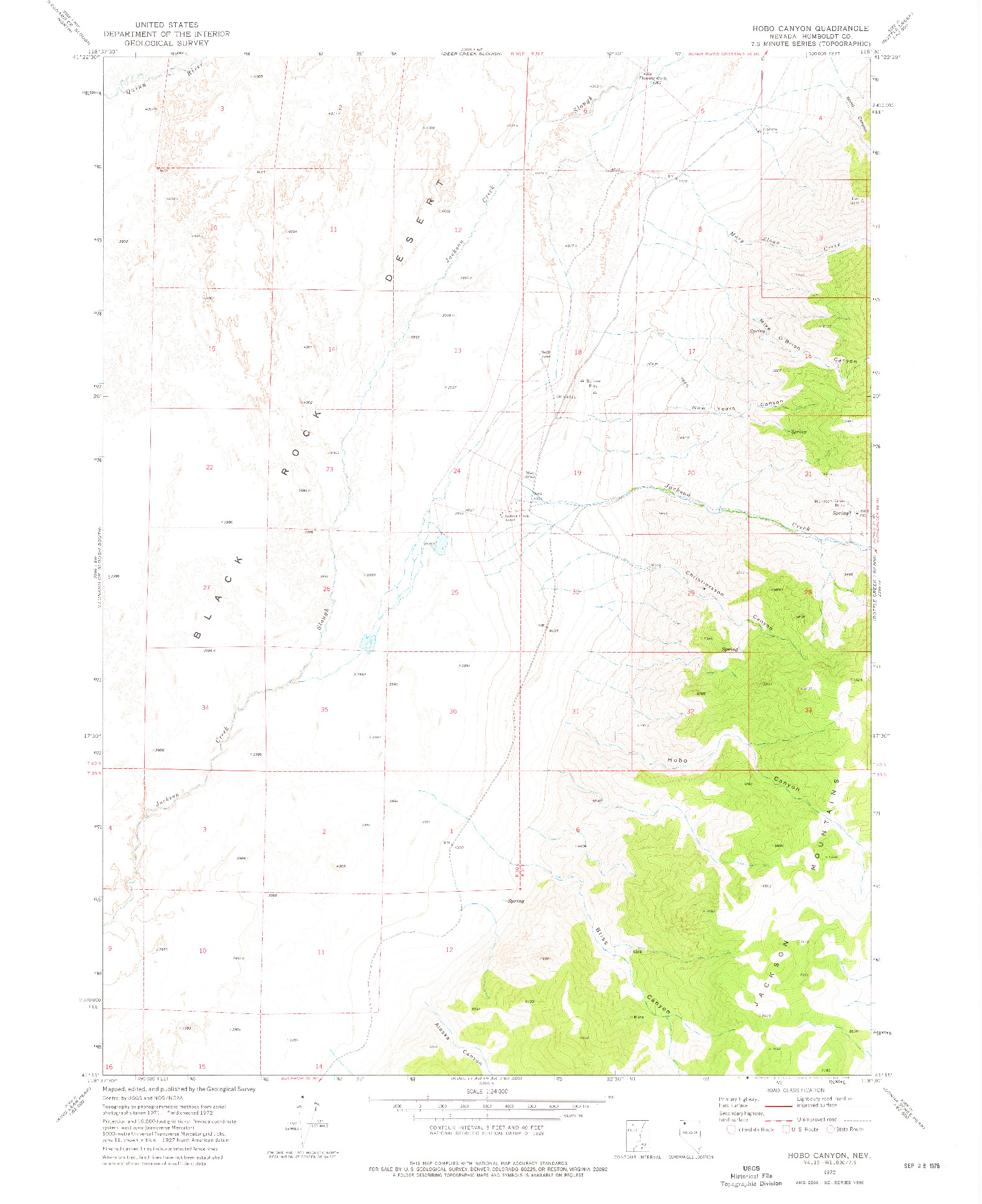 USGS 1:24000-SCALE QUADRANGLE FOR HOBO CANYON, NV 1972