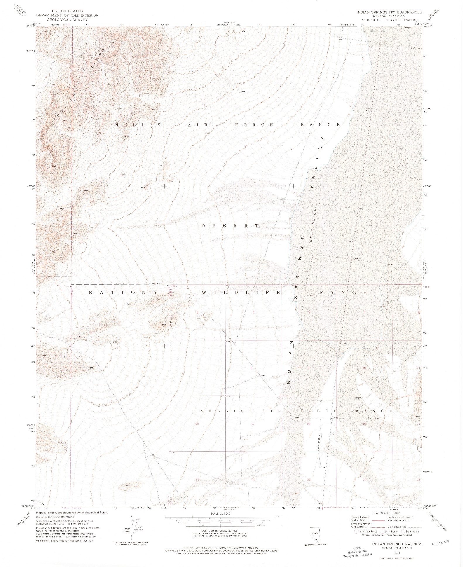 USGS 1:24000-SCALE QUADRANGLE FOR INDIAN SPRINGS NW, NV 1973