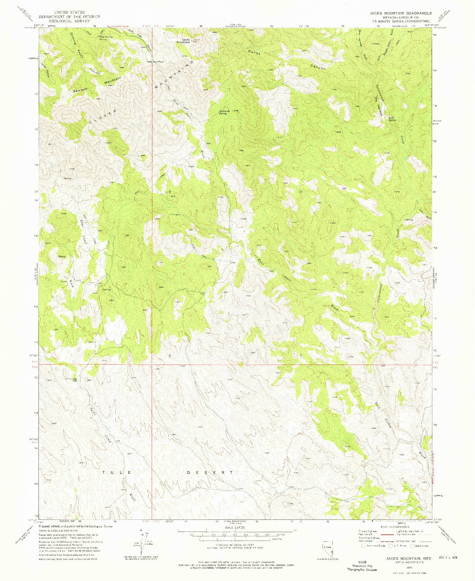 USGS 1:24000-SCALE QUADRANGLE FOR JACKS MOUNTAIN, NV 1973