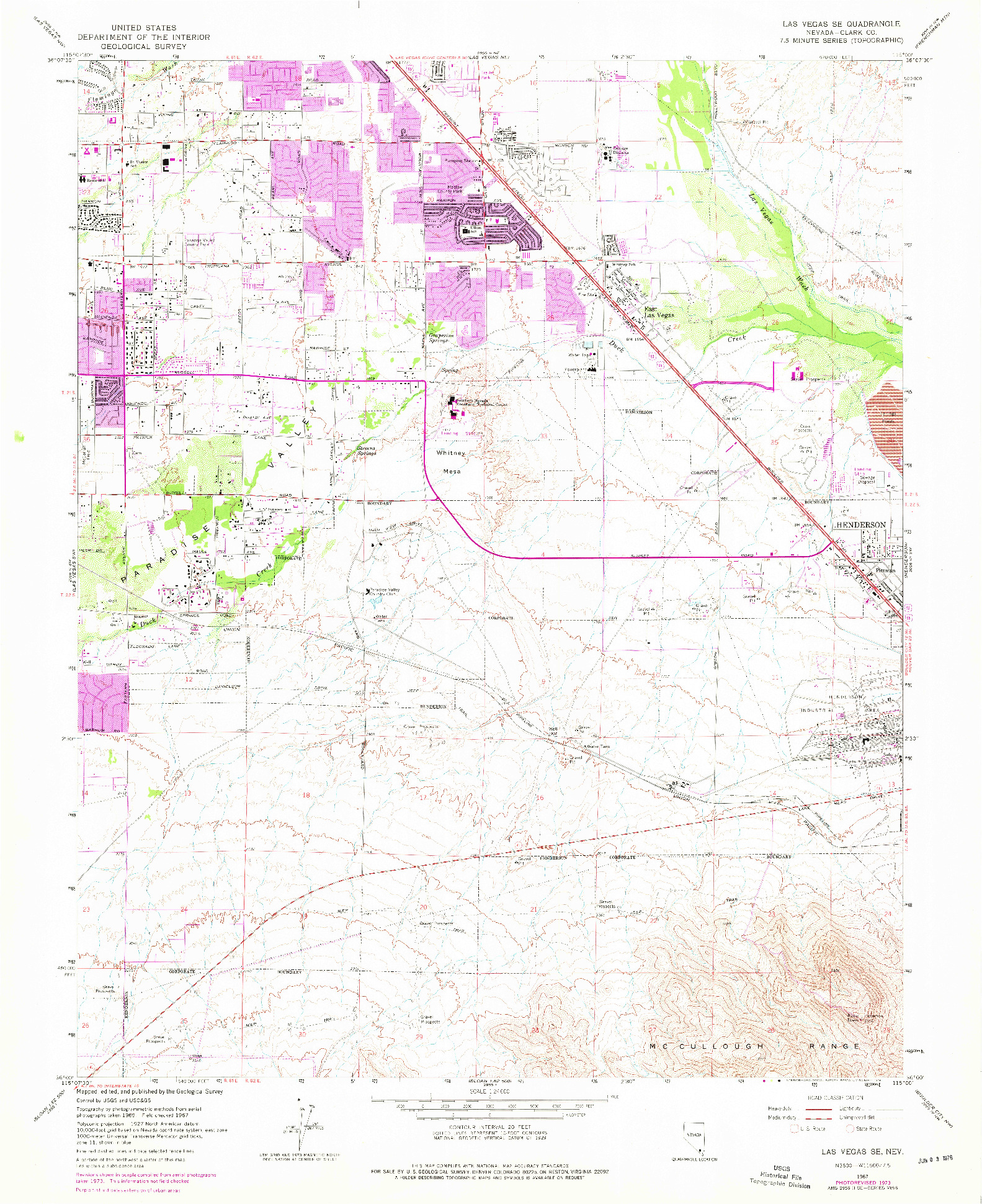 USGS 1:24000-SCALE QUADRANGLE FOR LAS VEGAS SE, NV 1967