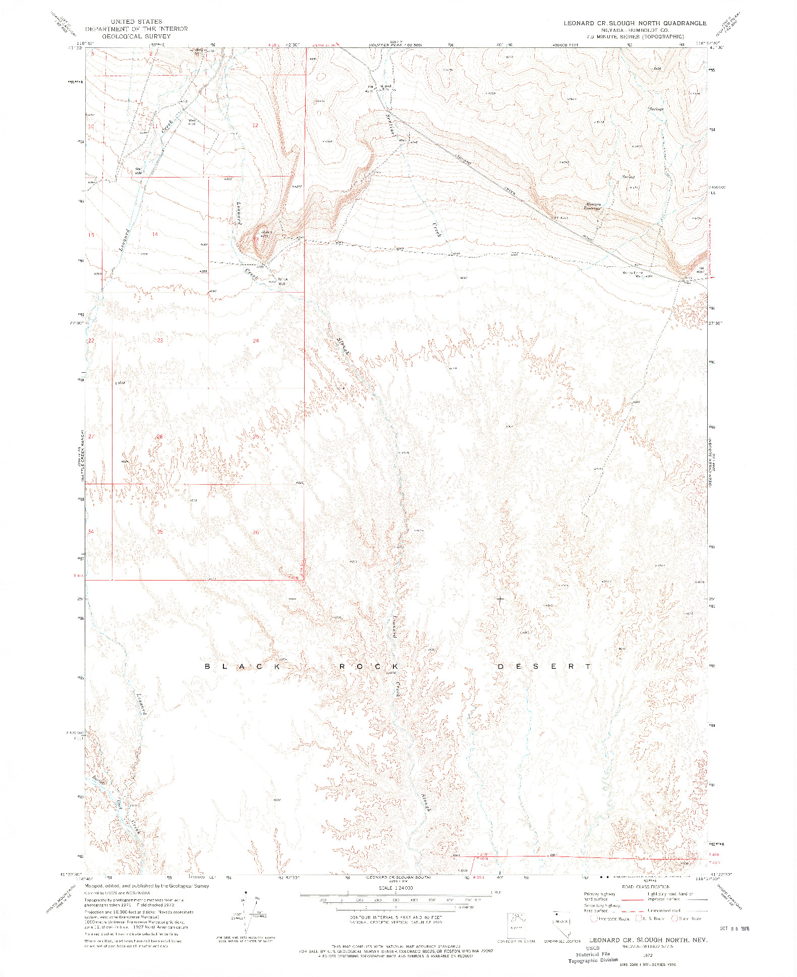 USGS 1:24000-SCALE QUADRANGLE FOR LEONARD CR. SLOUGH NORTH, NV 1972