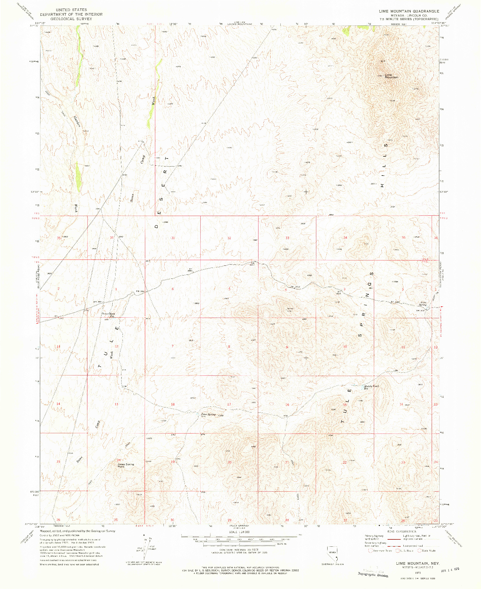 USGS 1:24000-SCALE QUADRANGLE FOR LIME MOUNTAIN, NV 1973