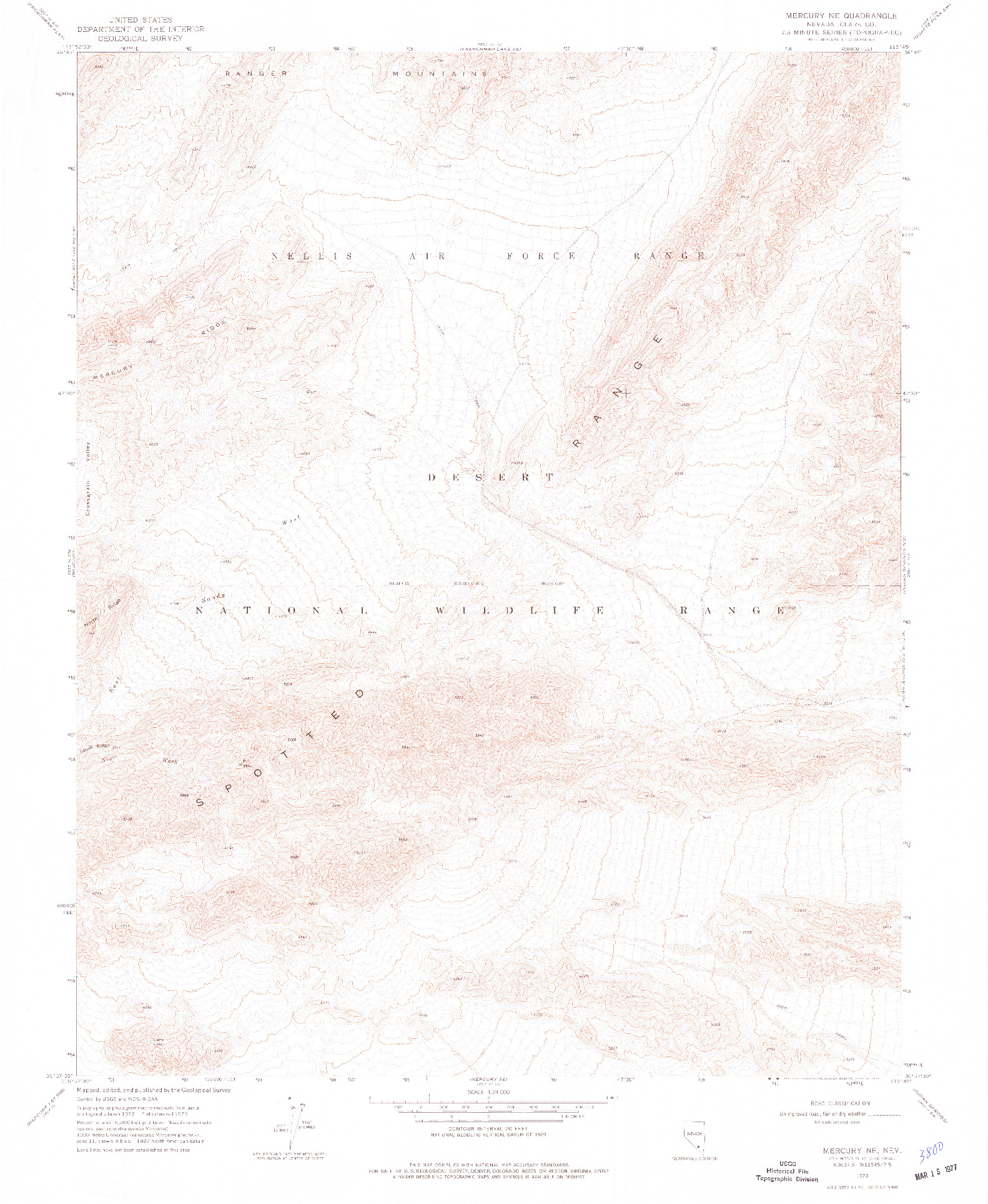 USGS 1:24000-SCALE QUADRANGLE FOR MERCURY NE, NV 1973