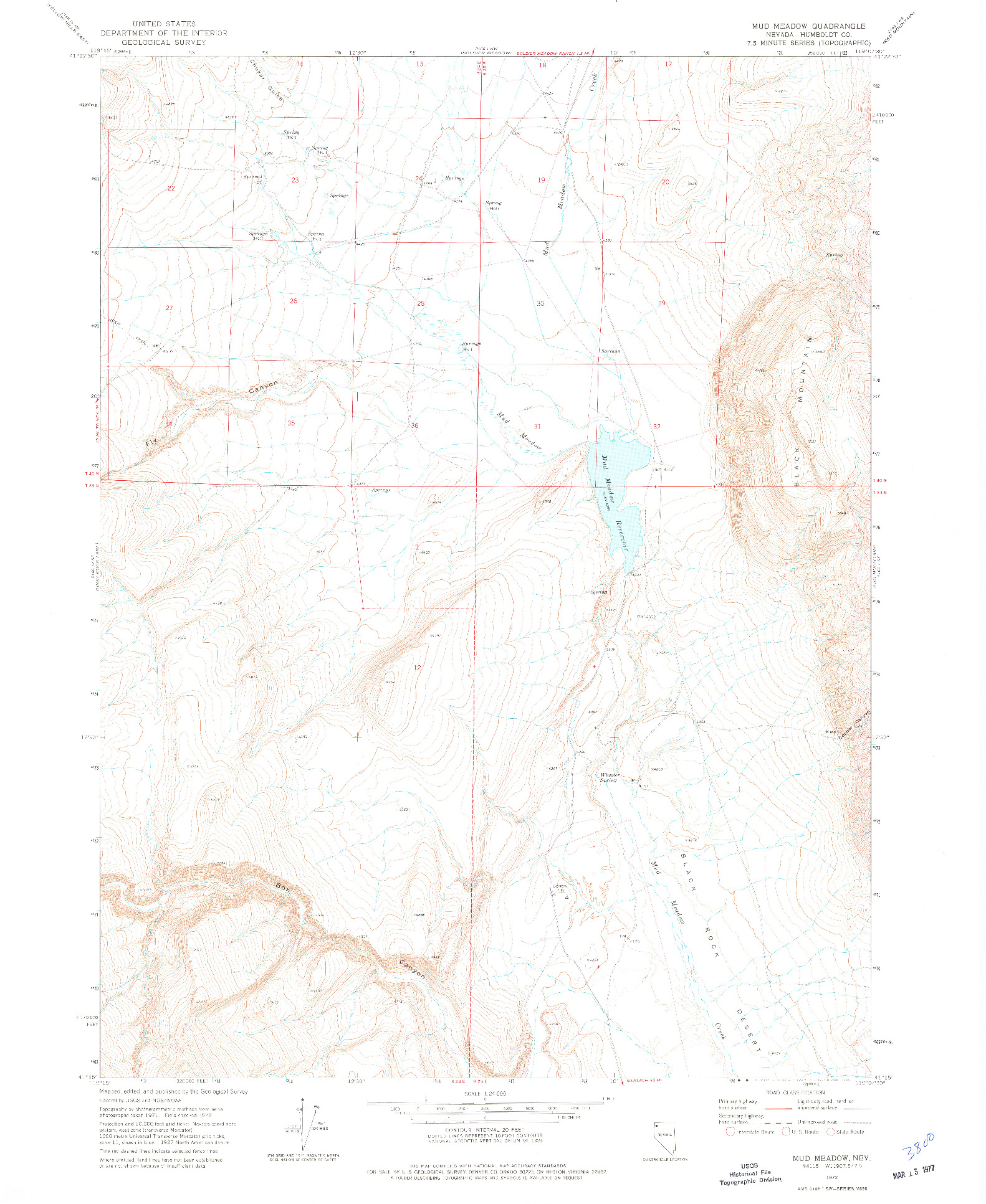 USGS 1:24000-SCALE QUADRANGLE FOR MUD MEADOW, NV 1972