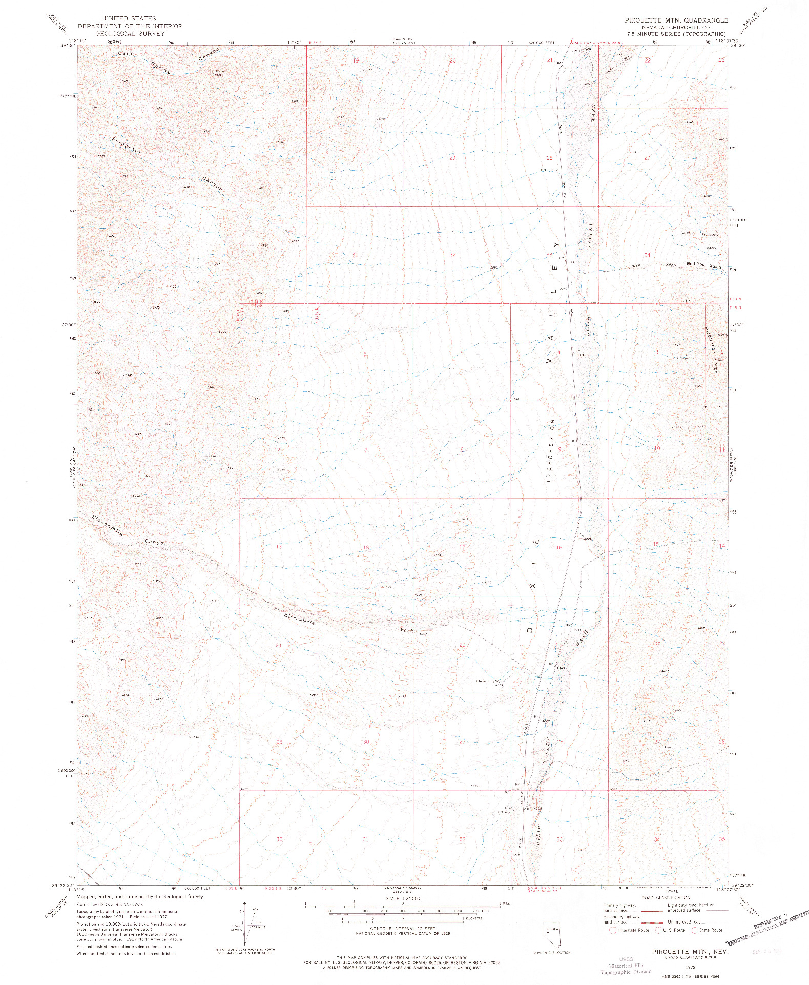 USGS 1:24000-SCALE QUADRANGLE FOR PIROUETTE MTN, NV 1972
