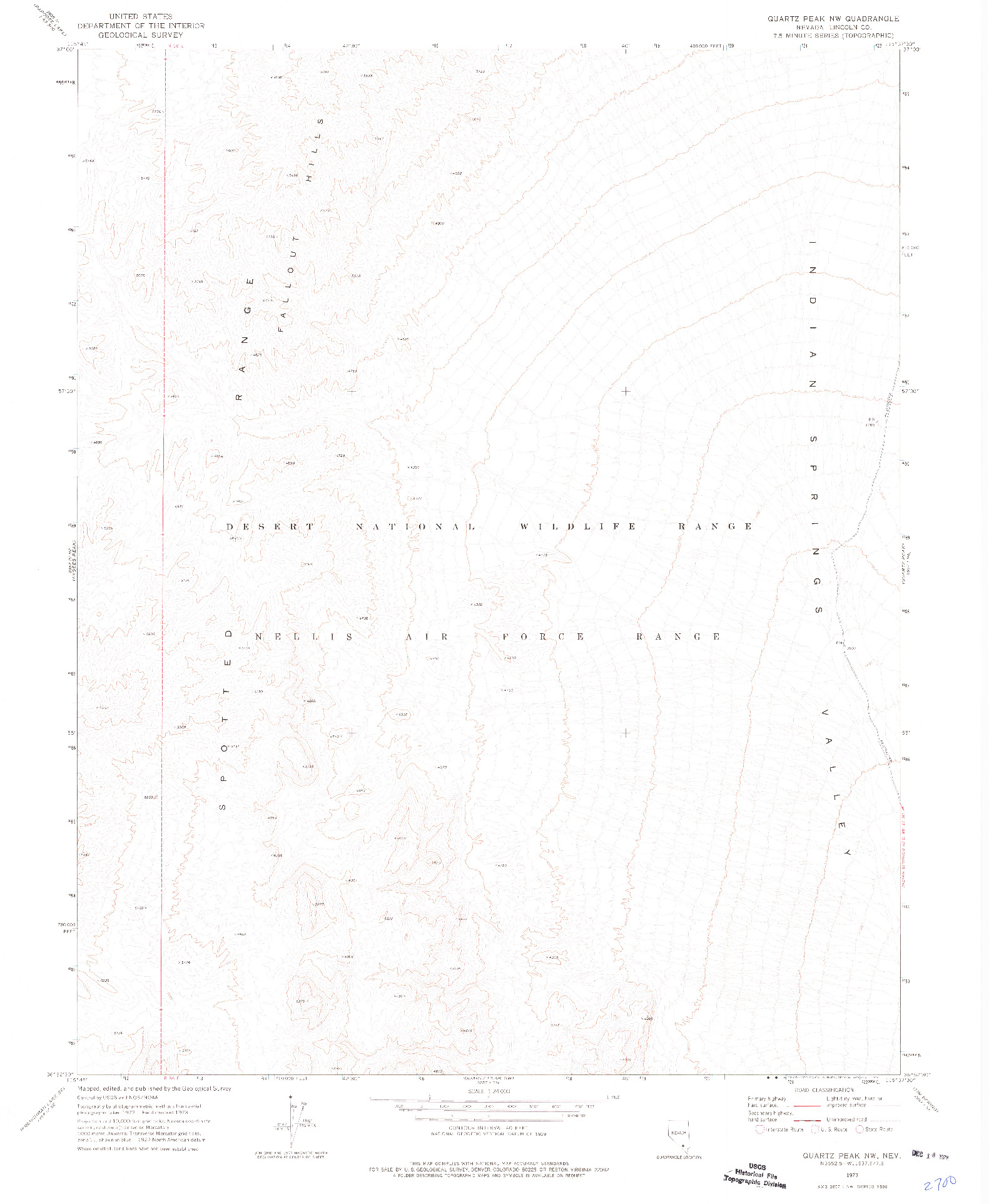 USGS 1:24000-SCALE QUADRANGLE FOR QUARTZ PEAK NW, NV 1973