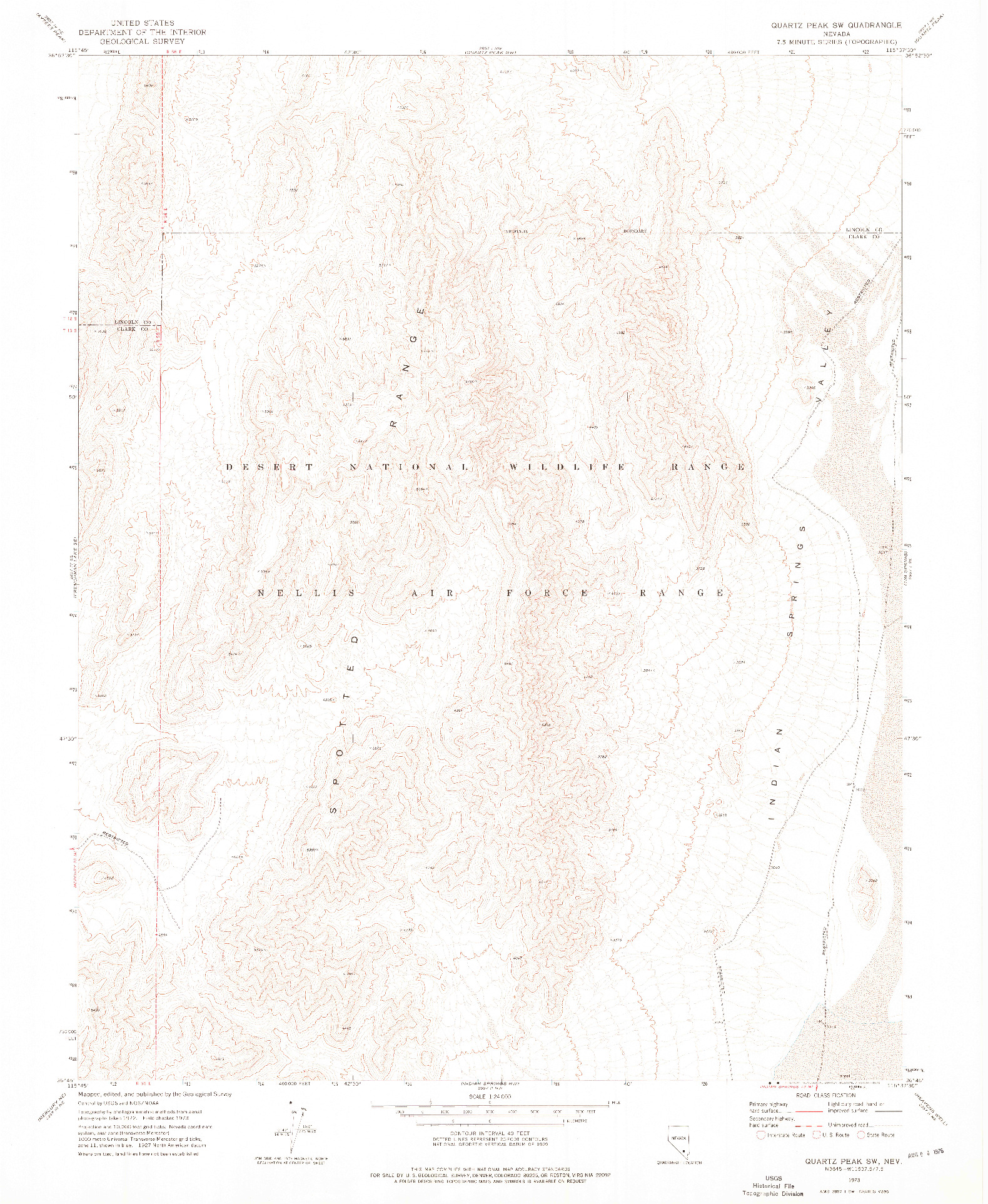 USGS 1:24000-SCALE QUADRANGLE FOR QUARTZ PEAK SW, NV 1973