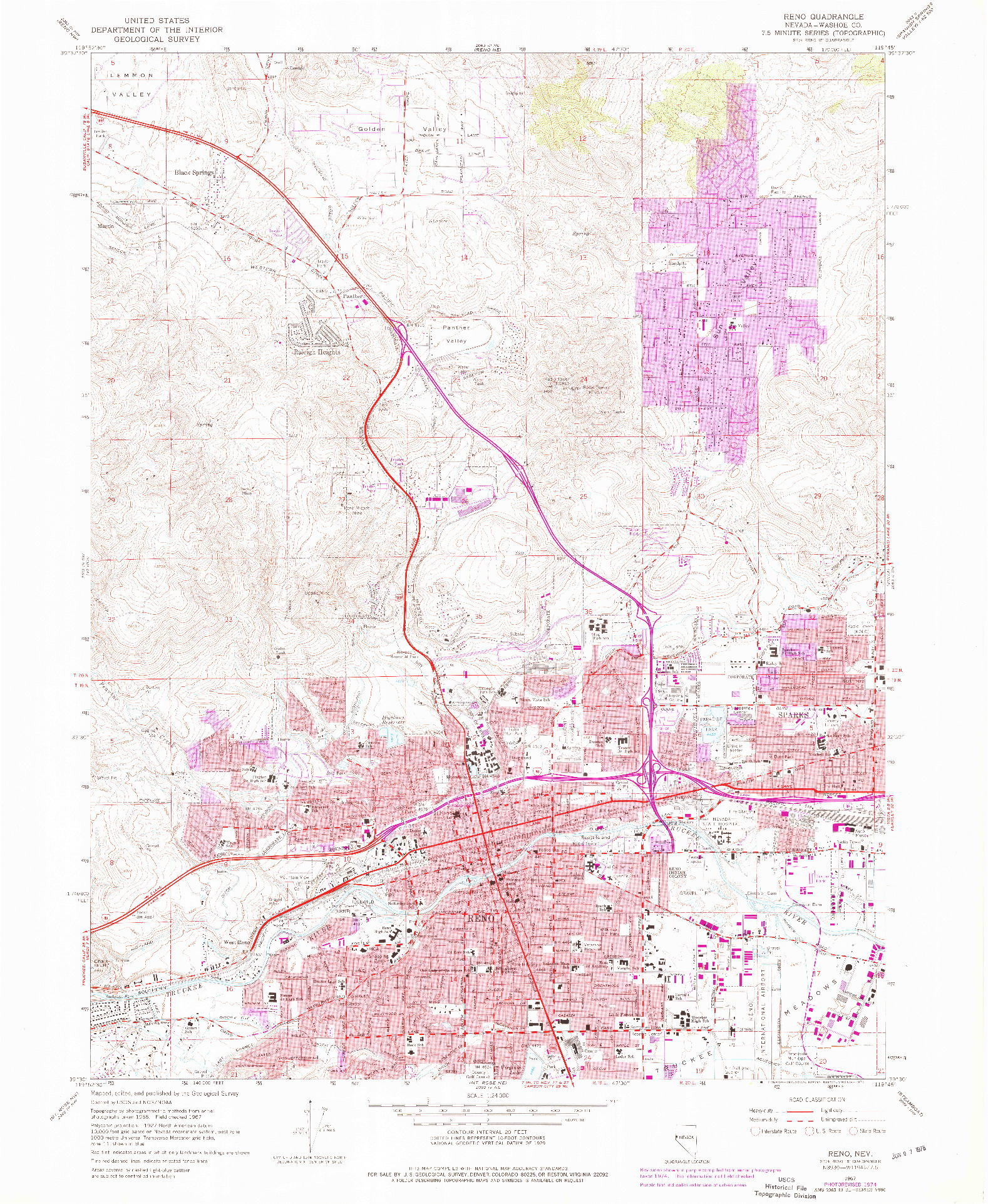 USGS 1:24000-SCALE QUADRANGLE FOR RENO, NV 1967