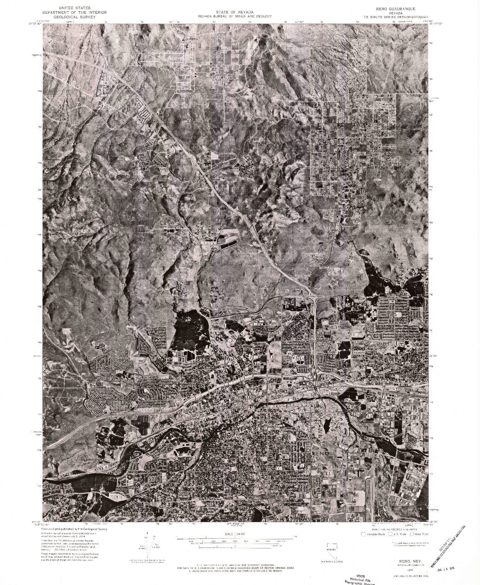 USGS 1:24000-SCALE QUADRANGLE FOR RENO, NV 1974