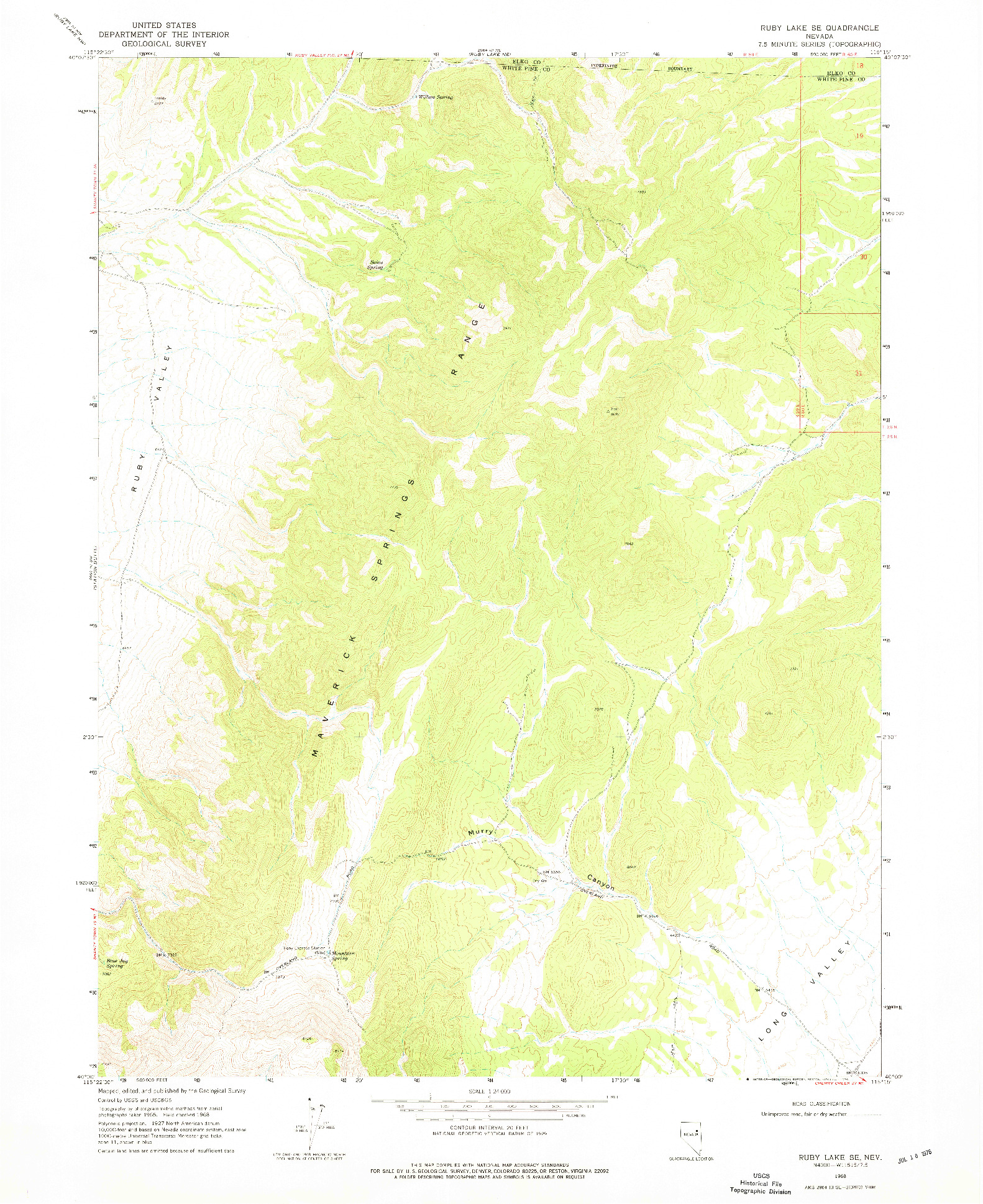 USGS 1:24000-SCALE QUADRANGLE FOR RUBY LAKE SE, NV 1968