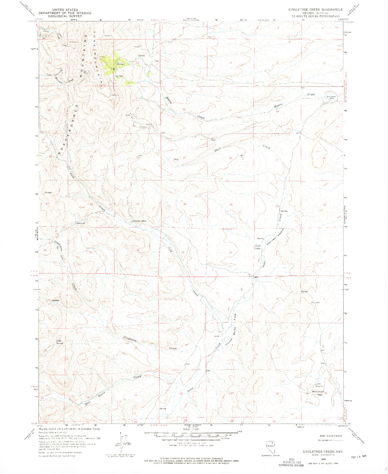 USGS 1:24000-SCALE QUADRANGLE FOR SINGLETREE CREEK, NV 1958