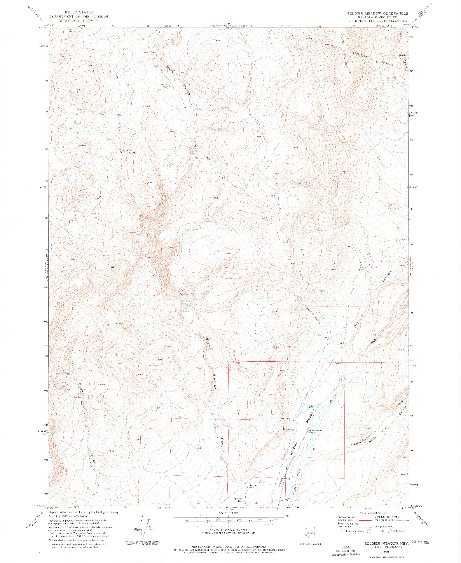 USGS 1:24000-SCALE QUADRANGLE FOR SOLDIER MEADOW, NV 1972