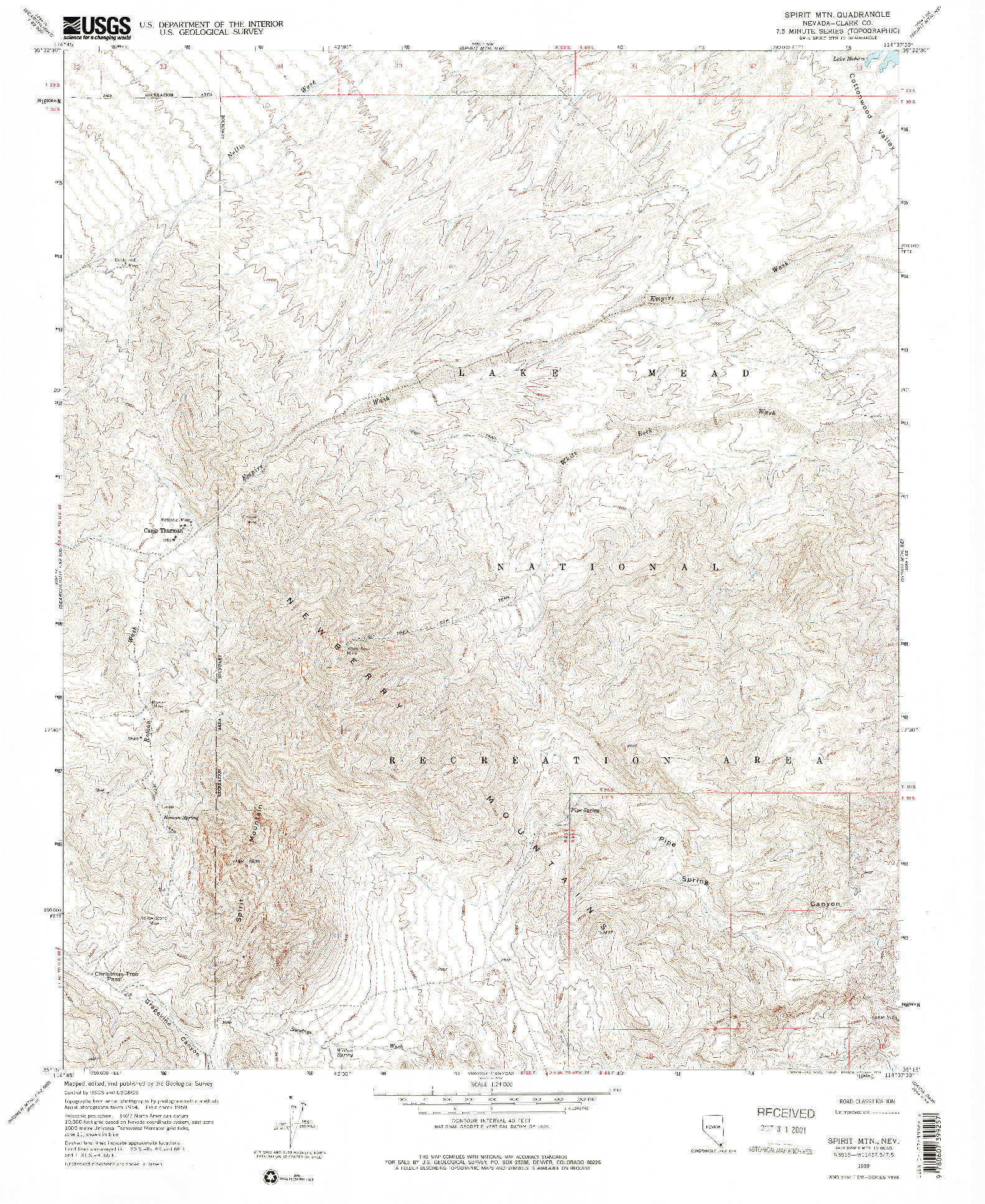 USGS 1:24000-SCALE QUADRANGLE FOR SPIRIT MTN, NV 1959