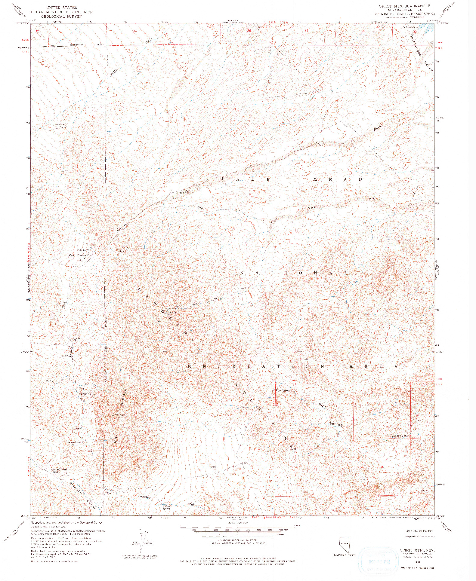 USGS 1:24000-SCALE QUADRANGLE FOR SPIRIT MTN, NV 1959