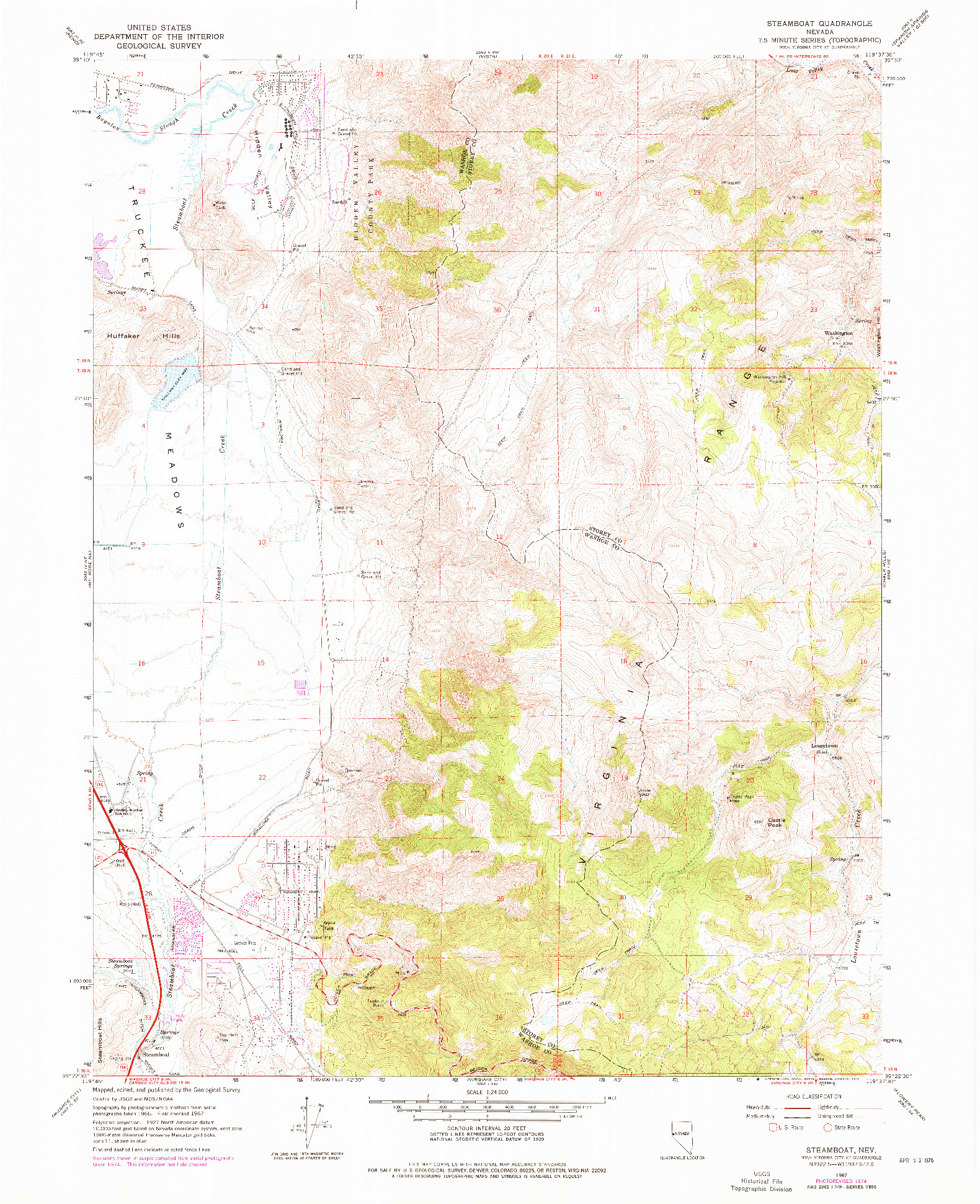 USGS 1:24000-SCALE QUADRANGLE FOR STEAMBOAT, NV 1967