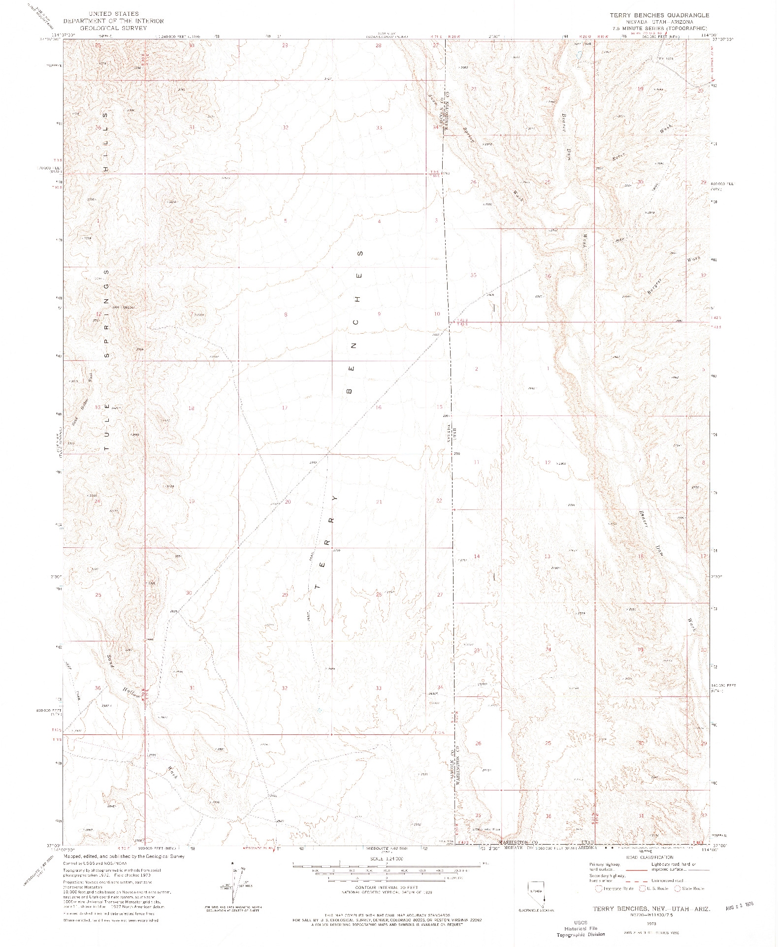 USGS 1:24000-SCALE QUADRANGLE FOR TERRY BENCHES, NV 1973