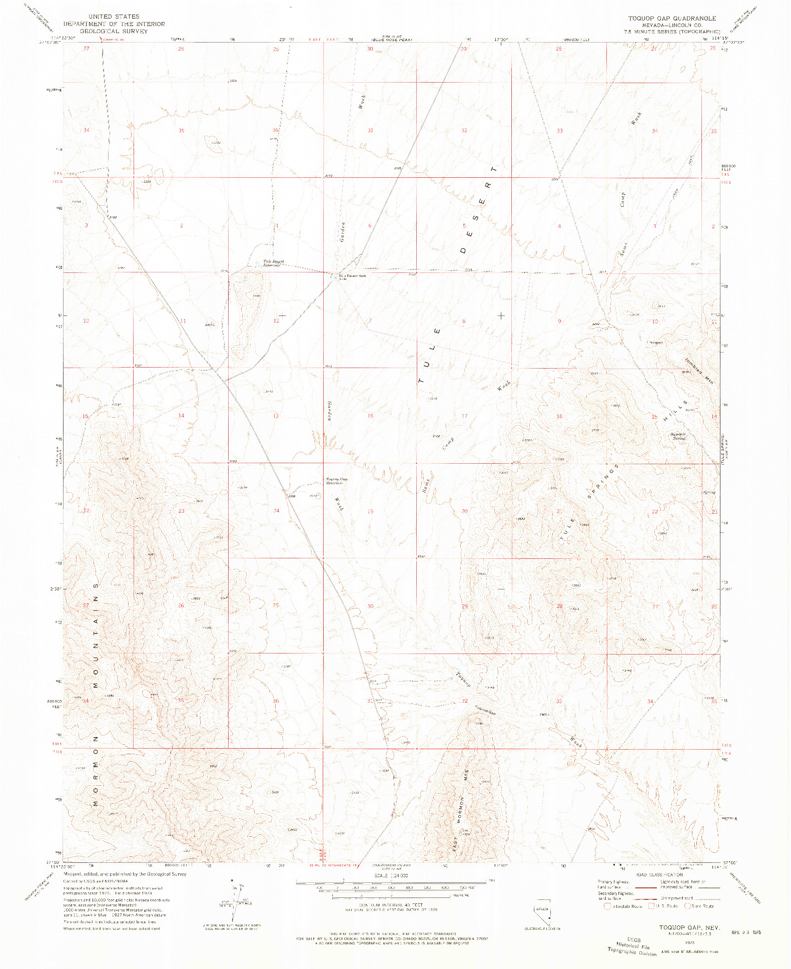 USGS 1:24000-SCALE QUADRANGLE FOR TOQUOP GAP, NV 1973