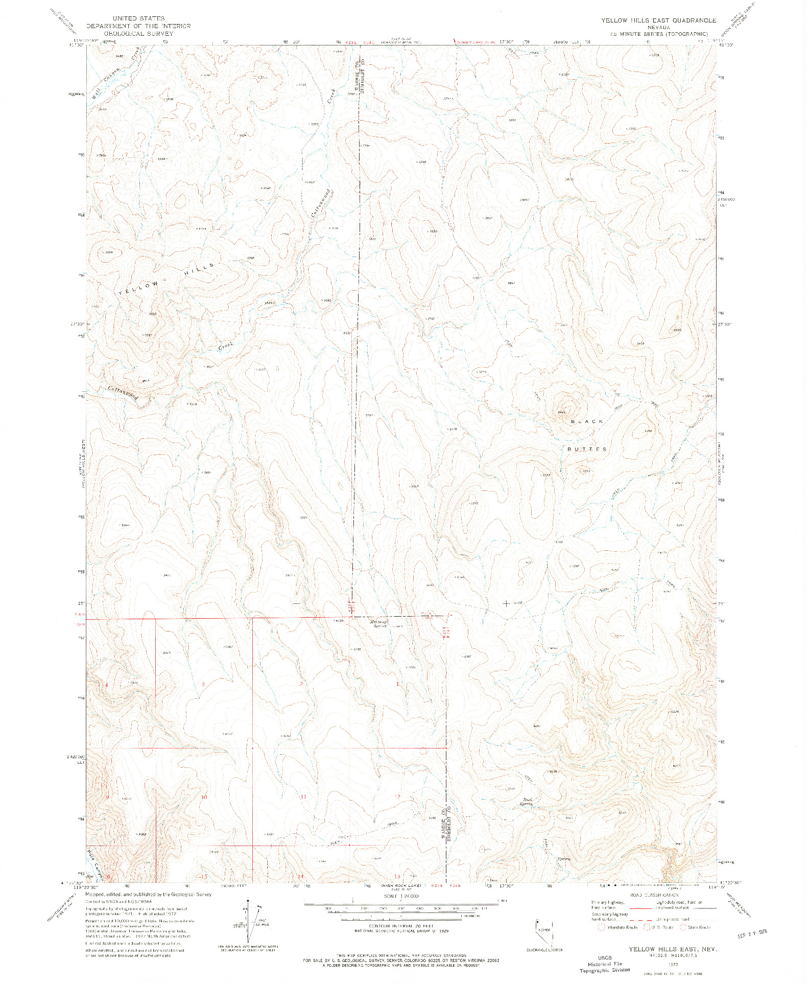 USGS 1:24000-SCALE QUADRANGLE FOR YELLOW HILLS EAST, NV 1972