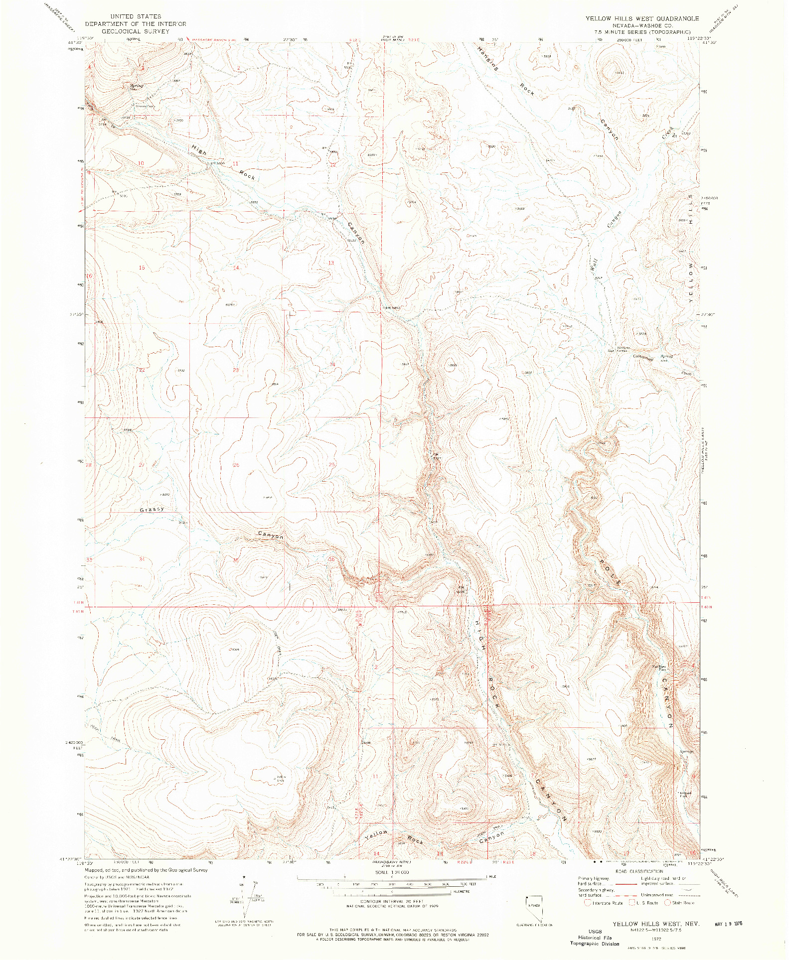 USGS 1:24000-SCALE QUADRANGLE FOR YELLOW HILLS WEST, NV 1972