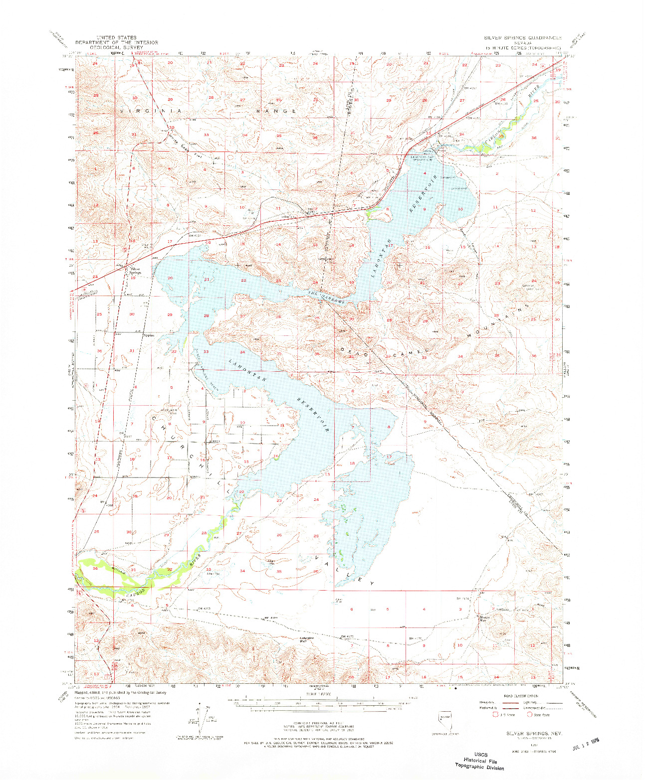 USGS 1:62500-SCALE QUADRANGLE FOR SILVER SPRINGS, NV 1957