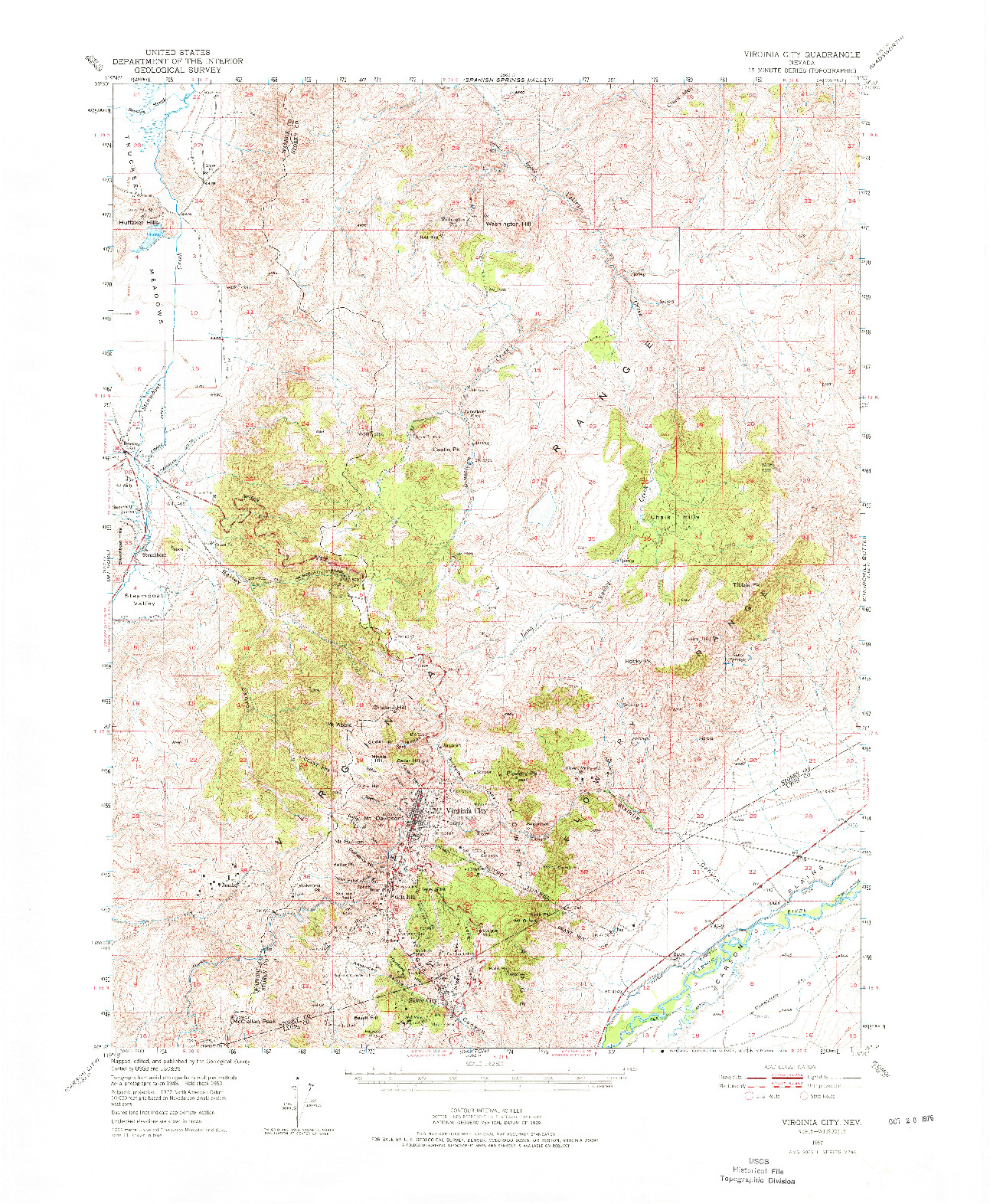 USGS 1:62500-SCALE QUADRANGLE FOR VIRGINIA CITY, NV 1950