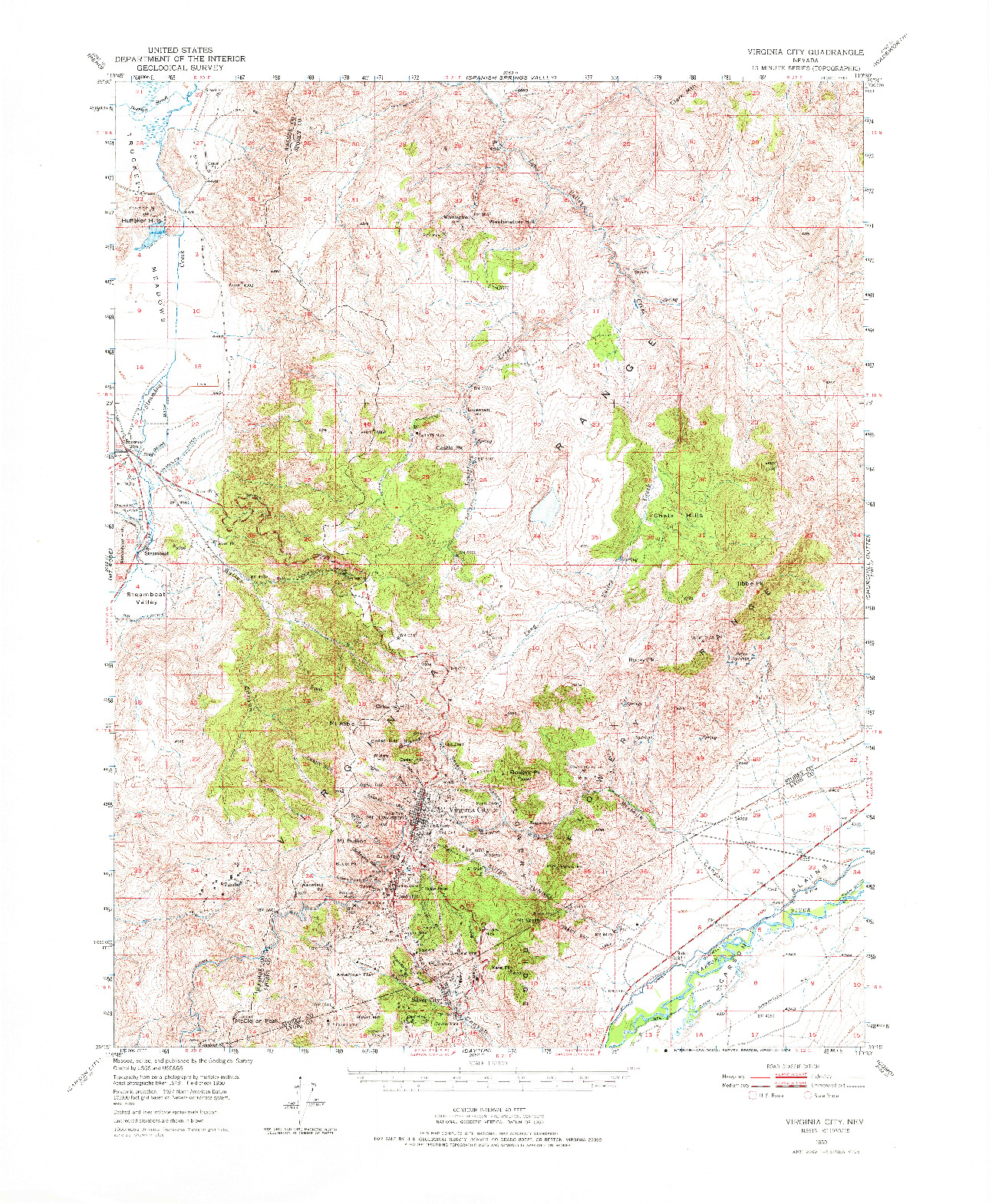 USGS 1:62500-SCALE QUADRANGLE FOR VIRGINIA CITY, NV 1960