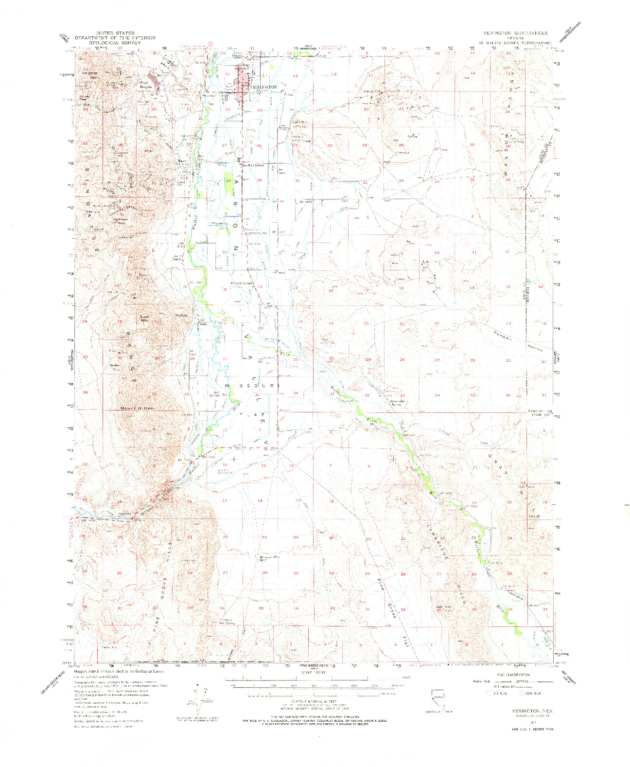 USGS 1:62500-SCALE QUADRANGLE FOR YERINGTON, NV 1957