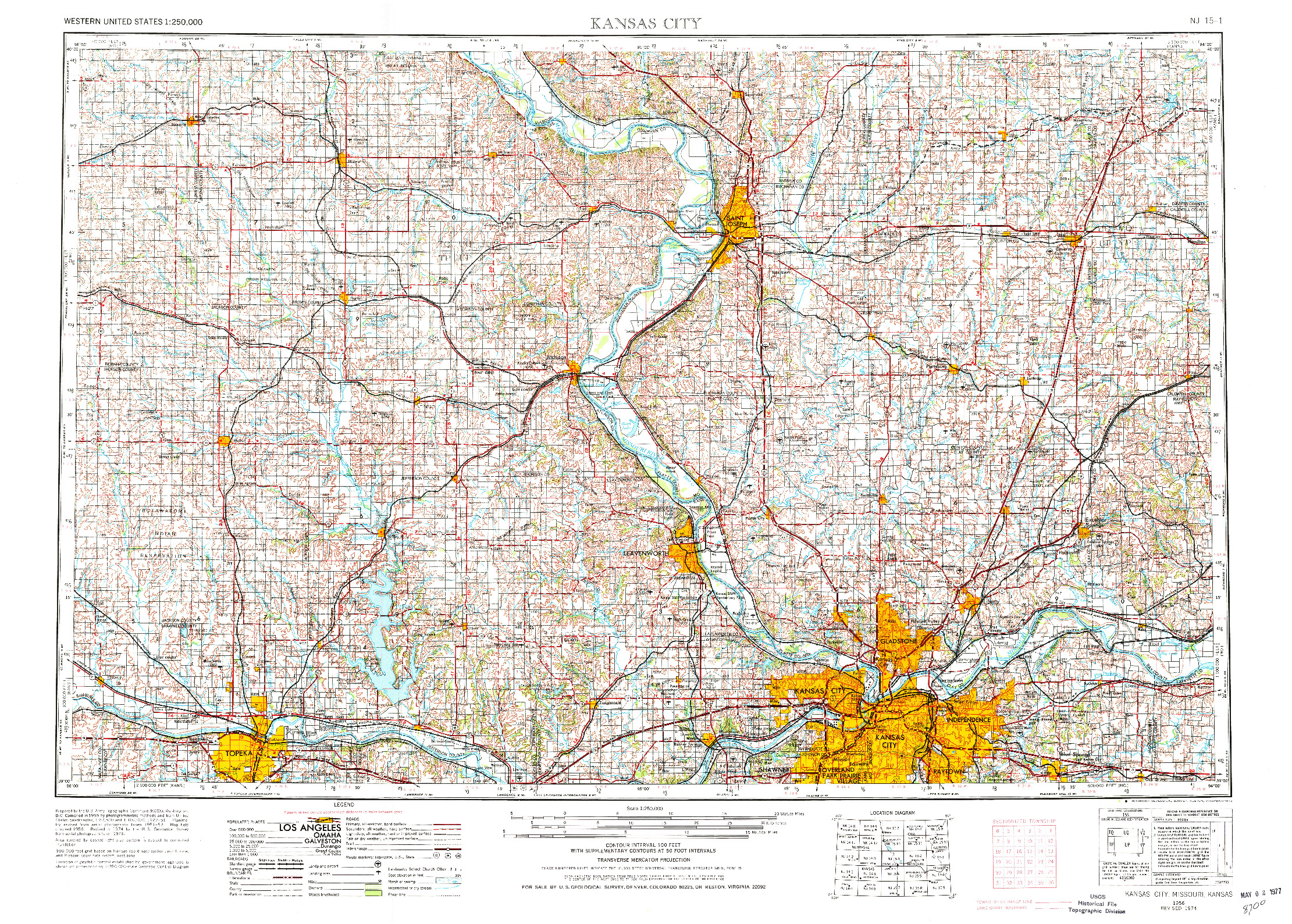 USGS 1:250000-SCALE QUADRANGLE FOR KANSAS CITY, MO 1956