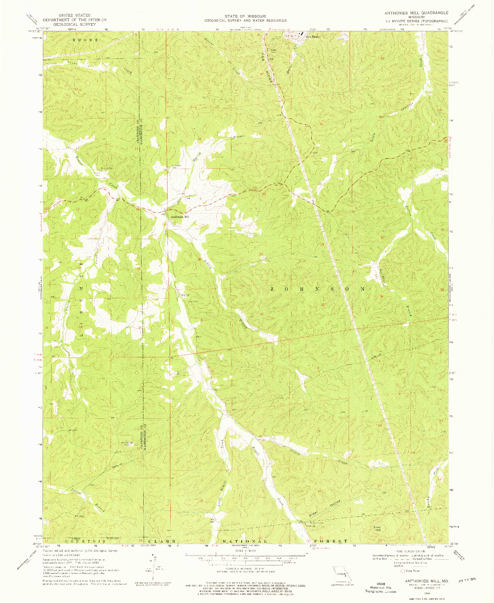 USGS 1:24000-SCALE QUADRANGLE FOR ANTHONIES MILL, MO 1969