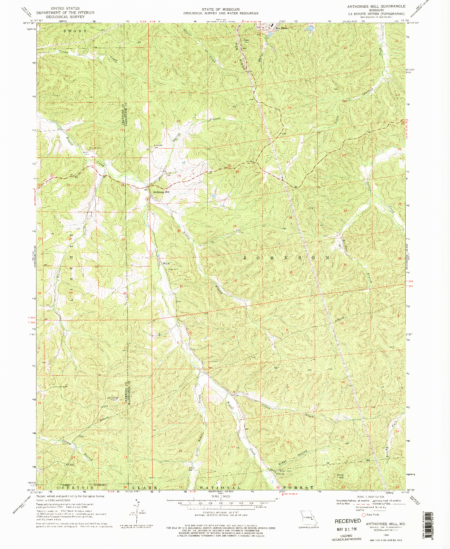 USGS 1:24000-SCALE QUADRANGLE FOR ANTHONIES MILL, MO 1969